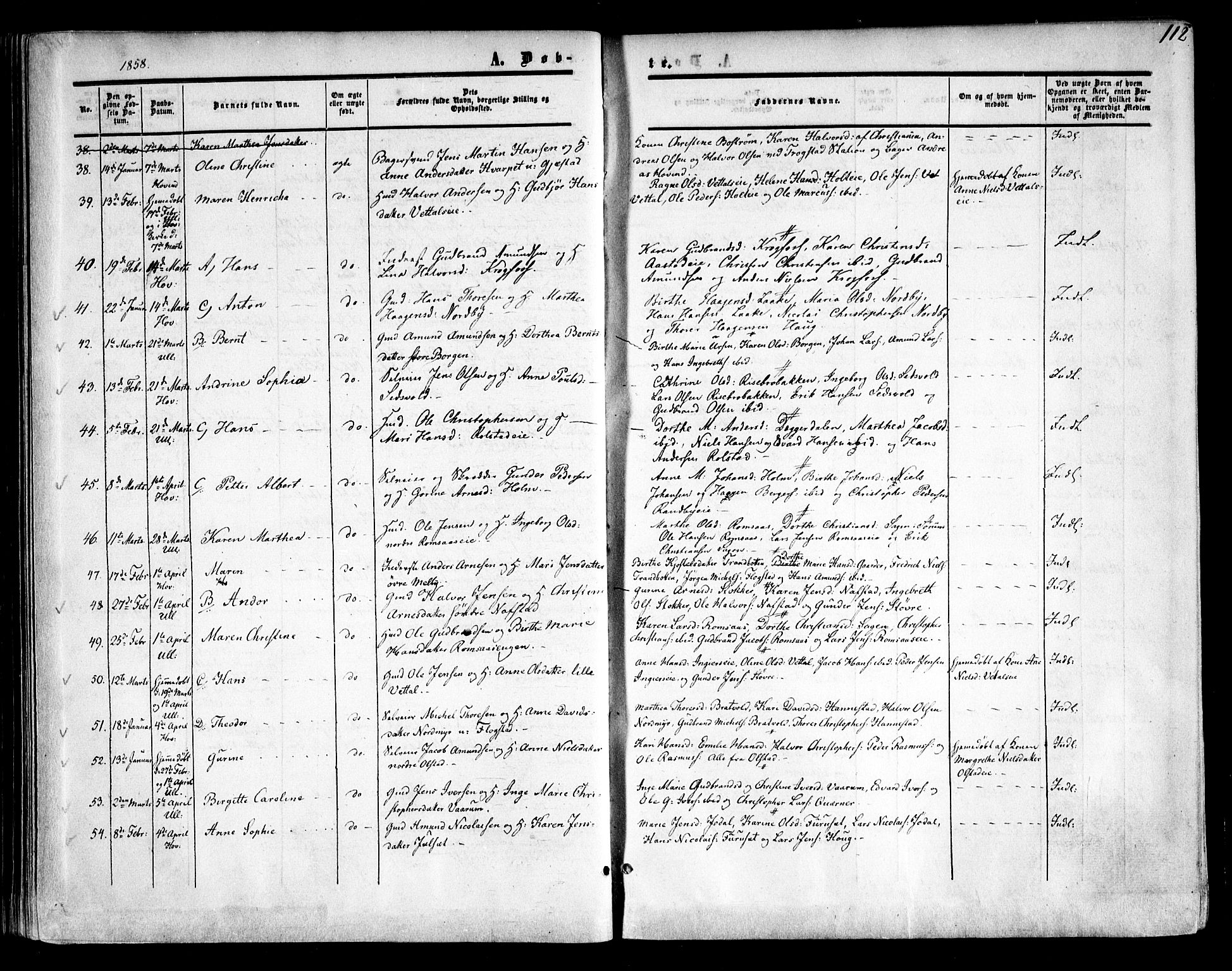 Ullensaker prestekontor Kirkebøker, SAO/A-10236a/F/Fa/L0015.a: Parish register (official) no. I 15A, 1851-1862, p. 112