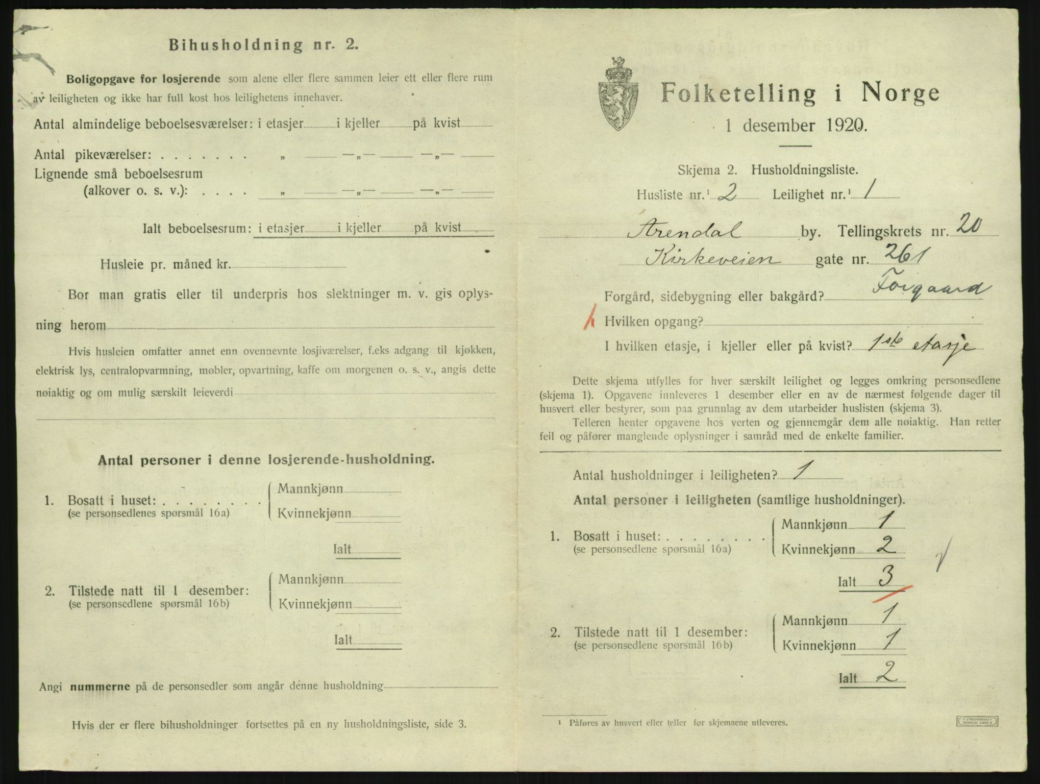SAK, 1920 census for Arendal, 1920, p. 8296