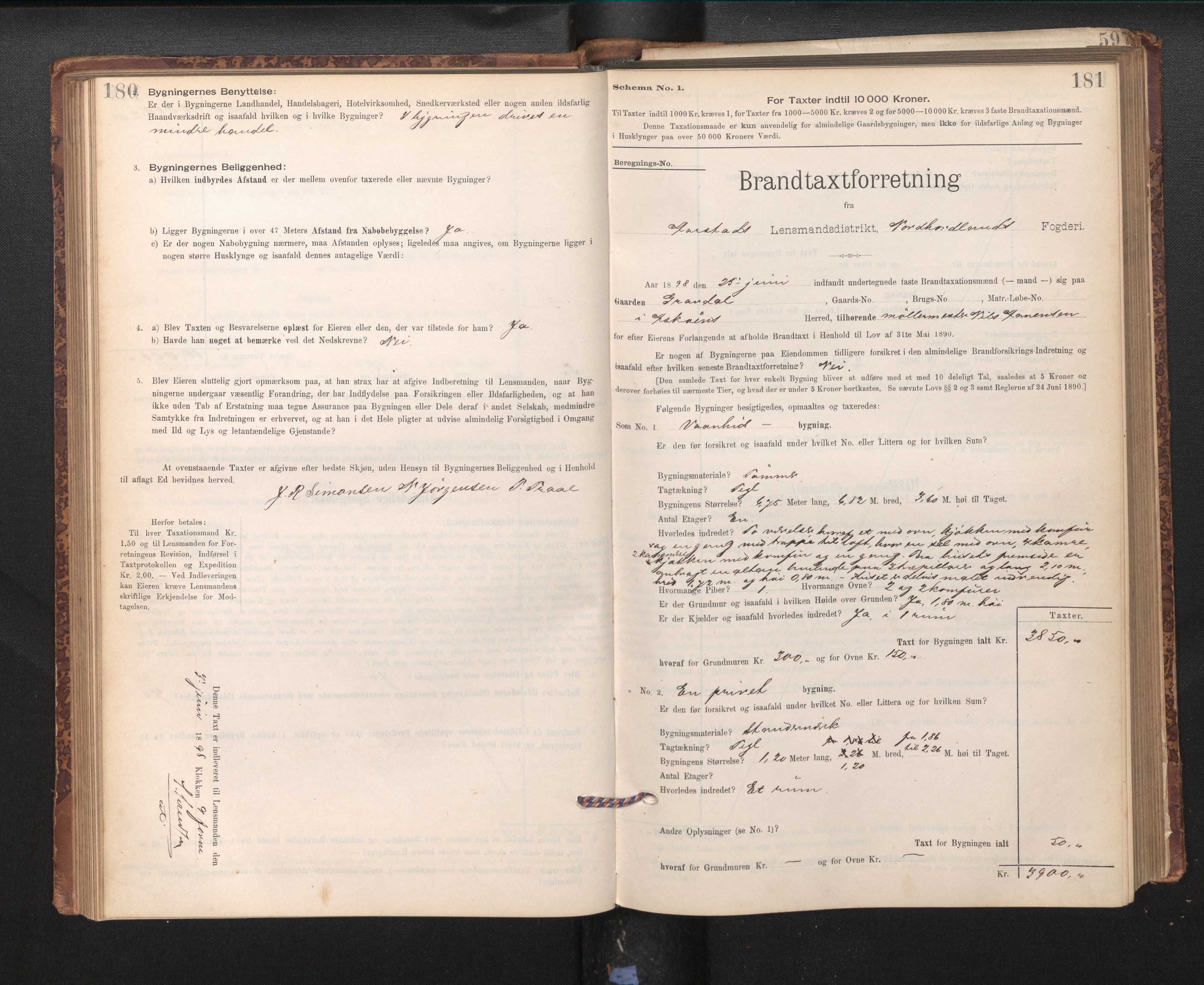 Lensmannen i Årstad, AV/SAB-A-36201/0012/L0011: Branntakstprotokoll,skjematakst, 1895-1901, p. 180-181