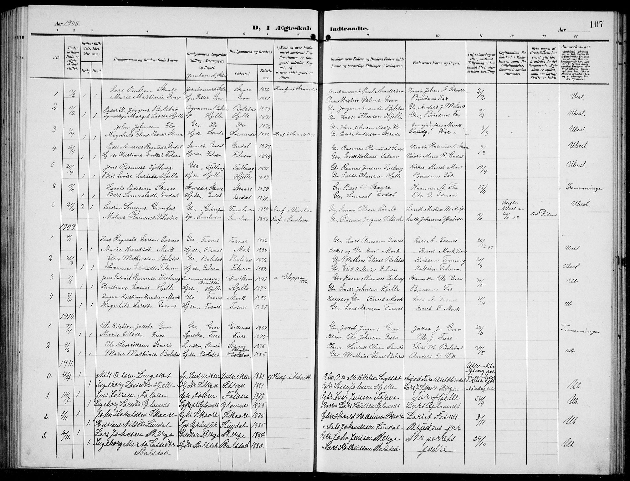 Stryn Sokneprestembete, AV/SAB-A-82501: Parish register (copy) no. C 4, 1905-1936, p. 107