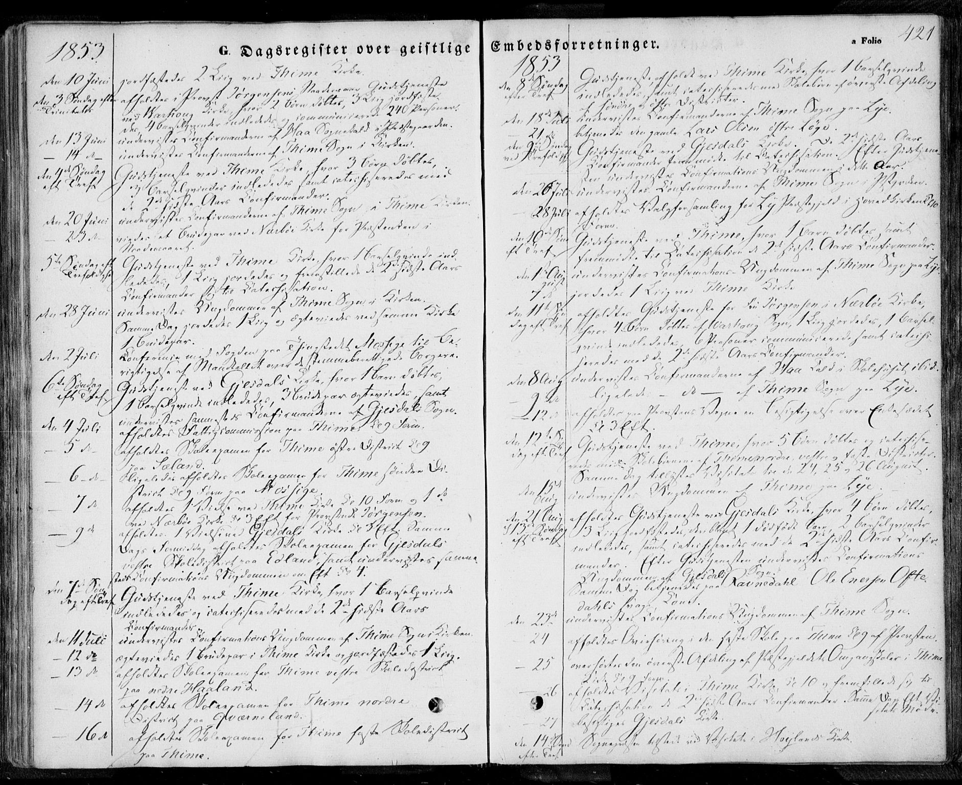 Lye sokneprestkontor, AV/SAST-A-101794/001/30BA/L0006: Parish register (official) no. A 5.2, 1842-1855, p. 421