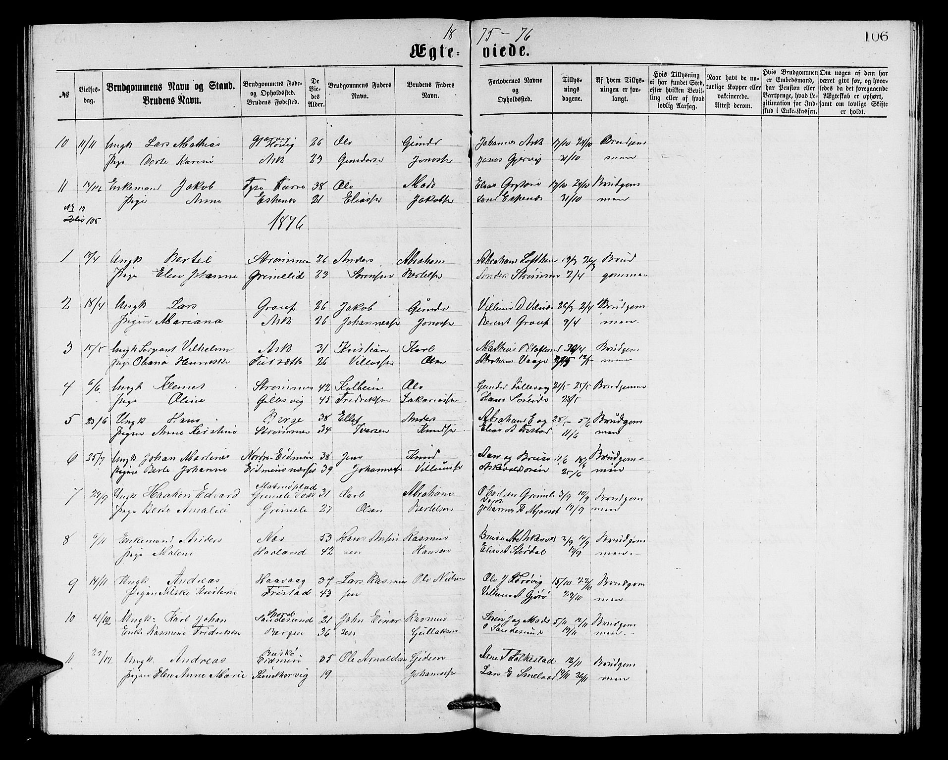 Askvoll sokneprestembete, AV/SAB-A-79501/H/Hab/Haba/L0002: Parish register (copy) no. A 2, 1873-1885, p. 106