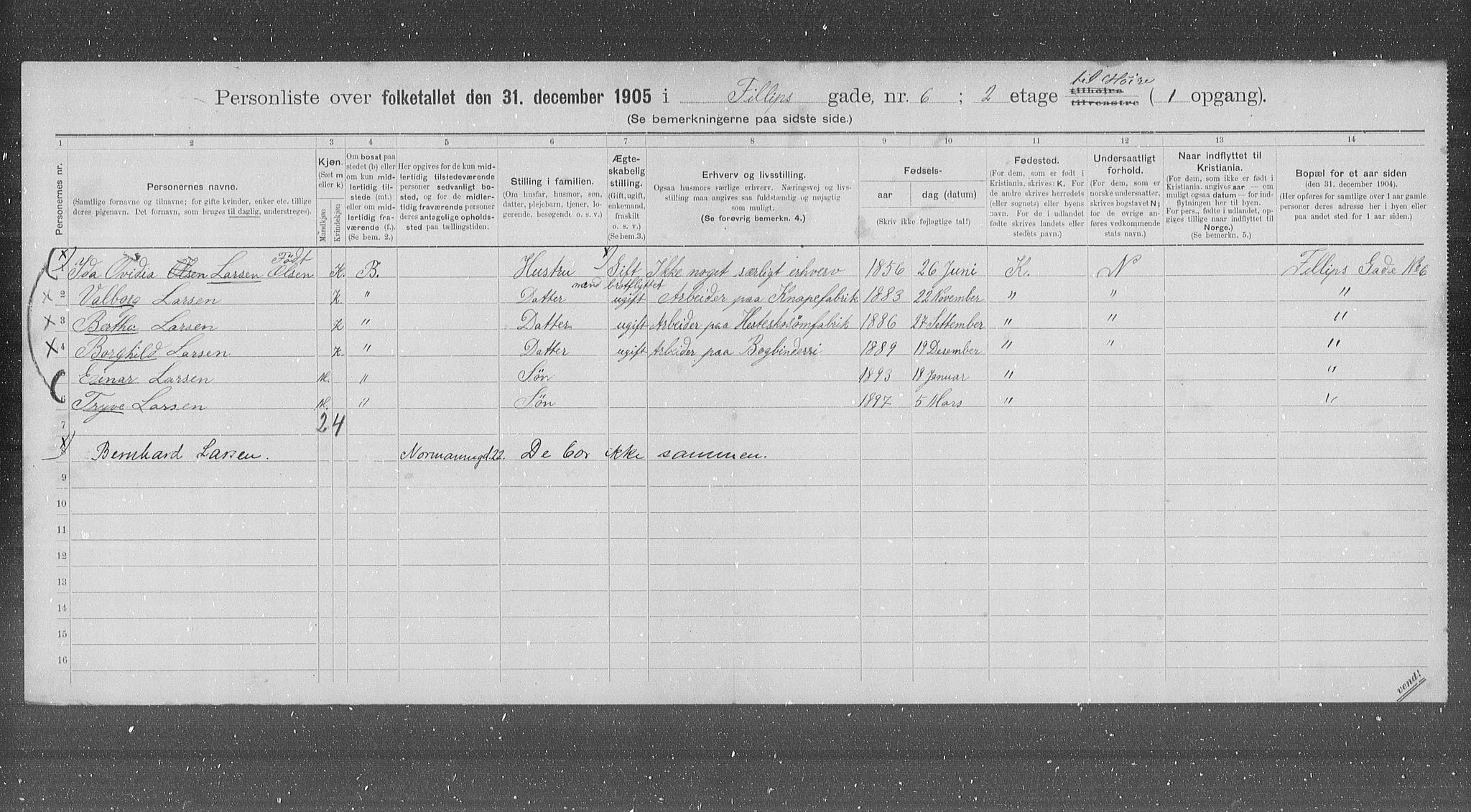 OBA, Municipal Census 1905 for Kristiania, 1905, p. 12512