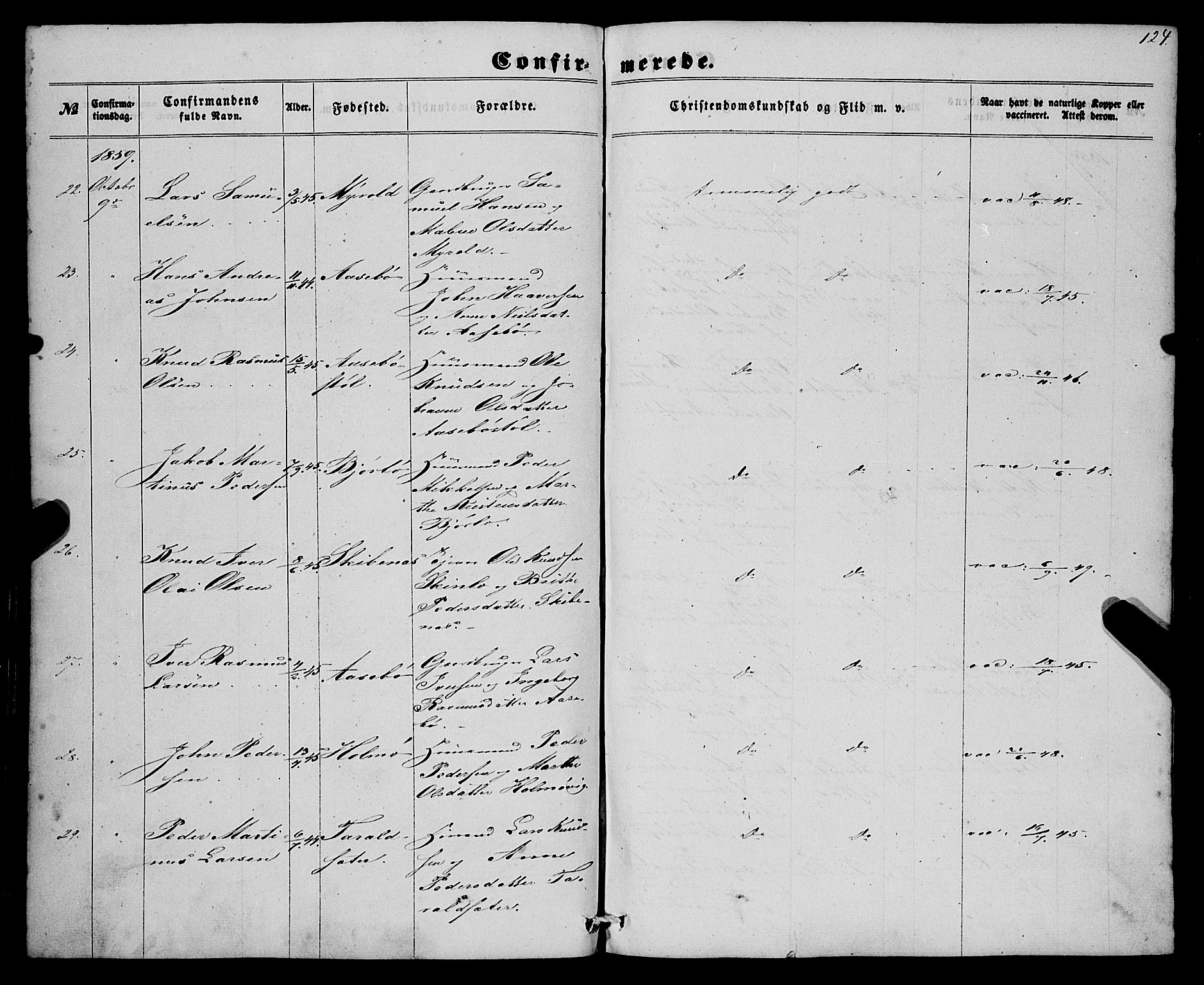 Eid sokneprestembete, AV/SAB-A-82301/H/Haa/Haaa/L0008: Parish register (official) no. A 8, 1858-1860, p. 124