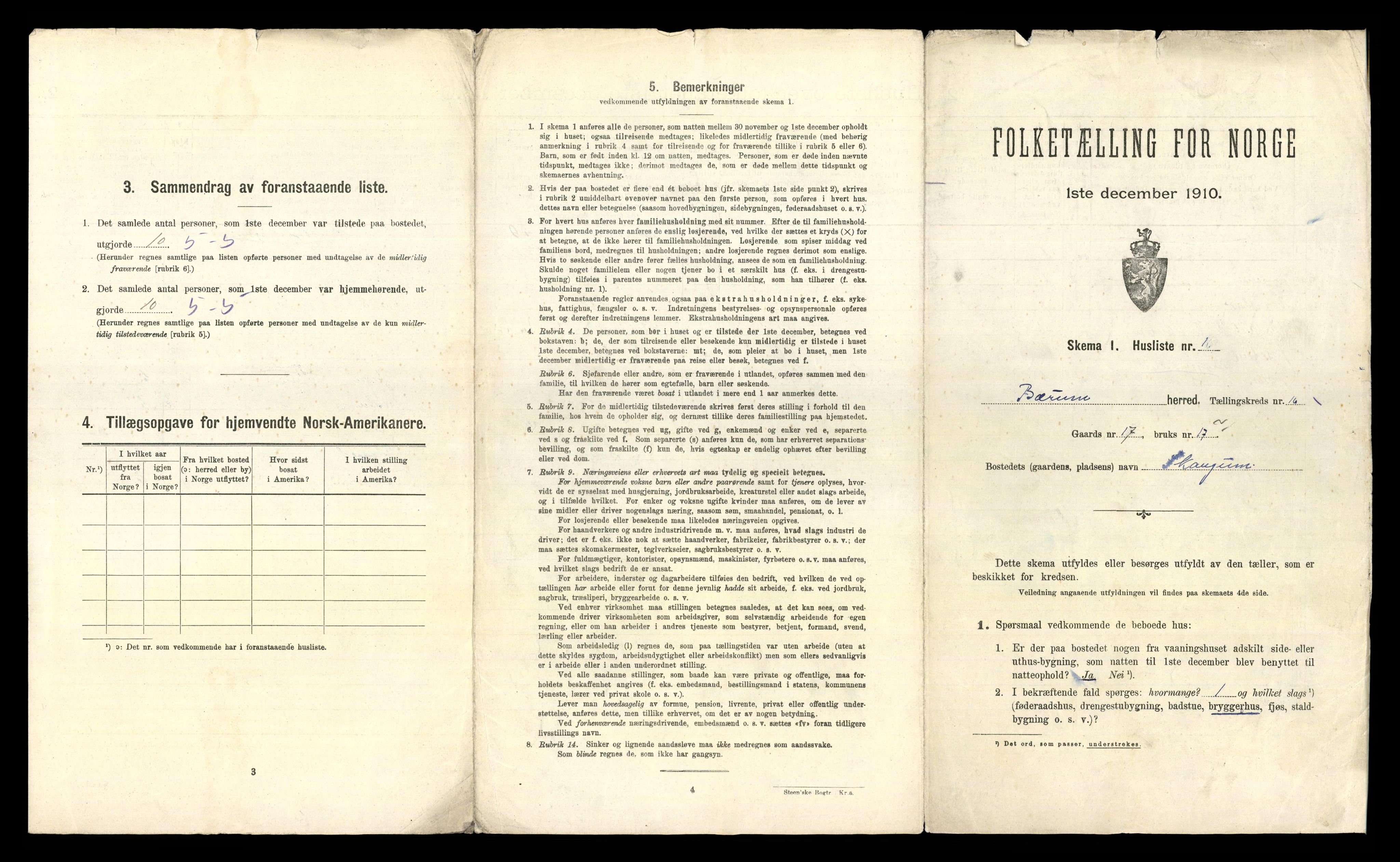 RA, 1910 census for Bærum, 1910, p. 2397