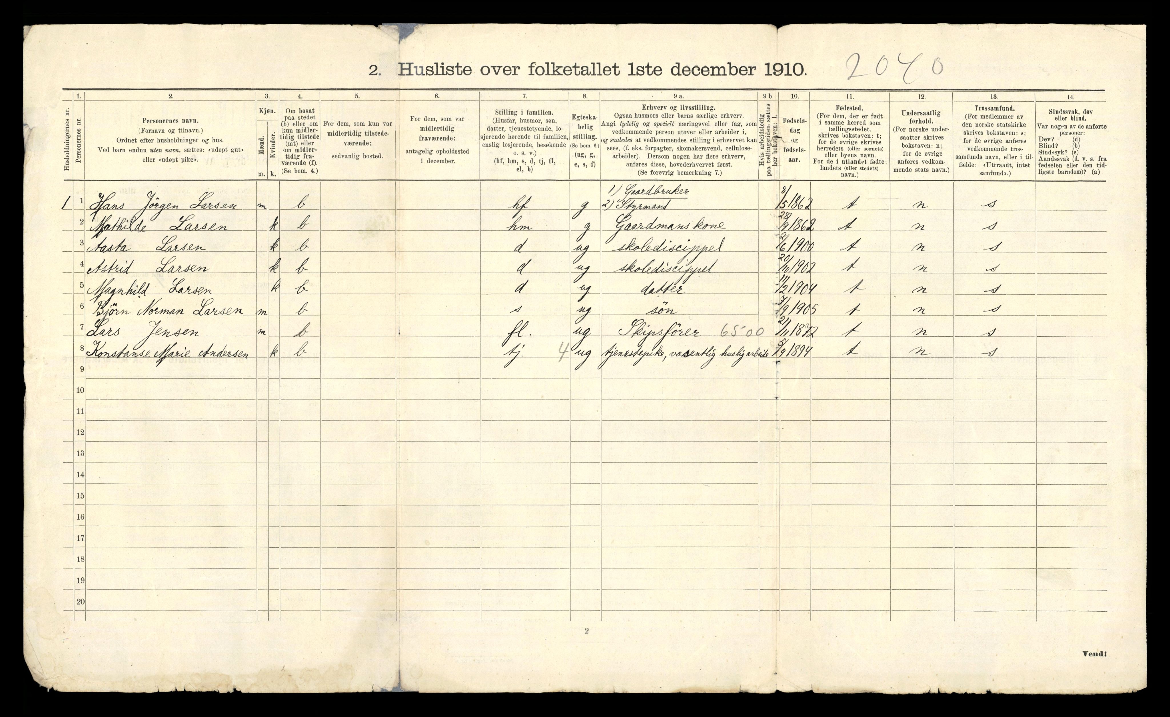 RA, 1910 census for Sandeherred, 1910, p. 66