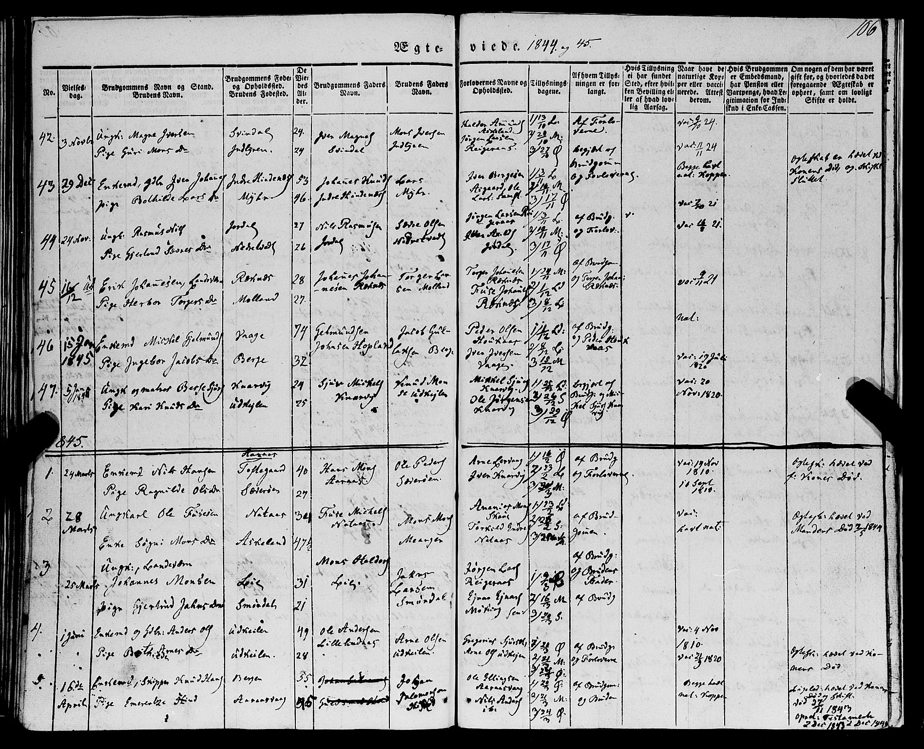 Lindås Sokneprestembete, AV/SAB-A-76701/H/Haa/Haaa/L0012: Parish register (official) no. A 12, 1836-1848, p. 106