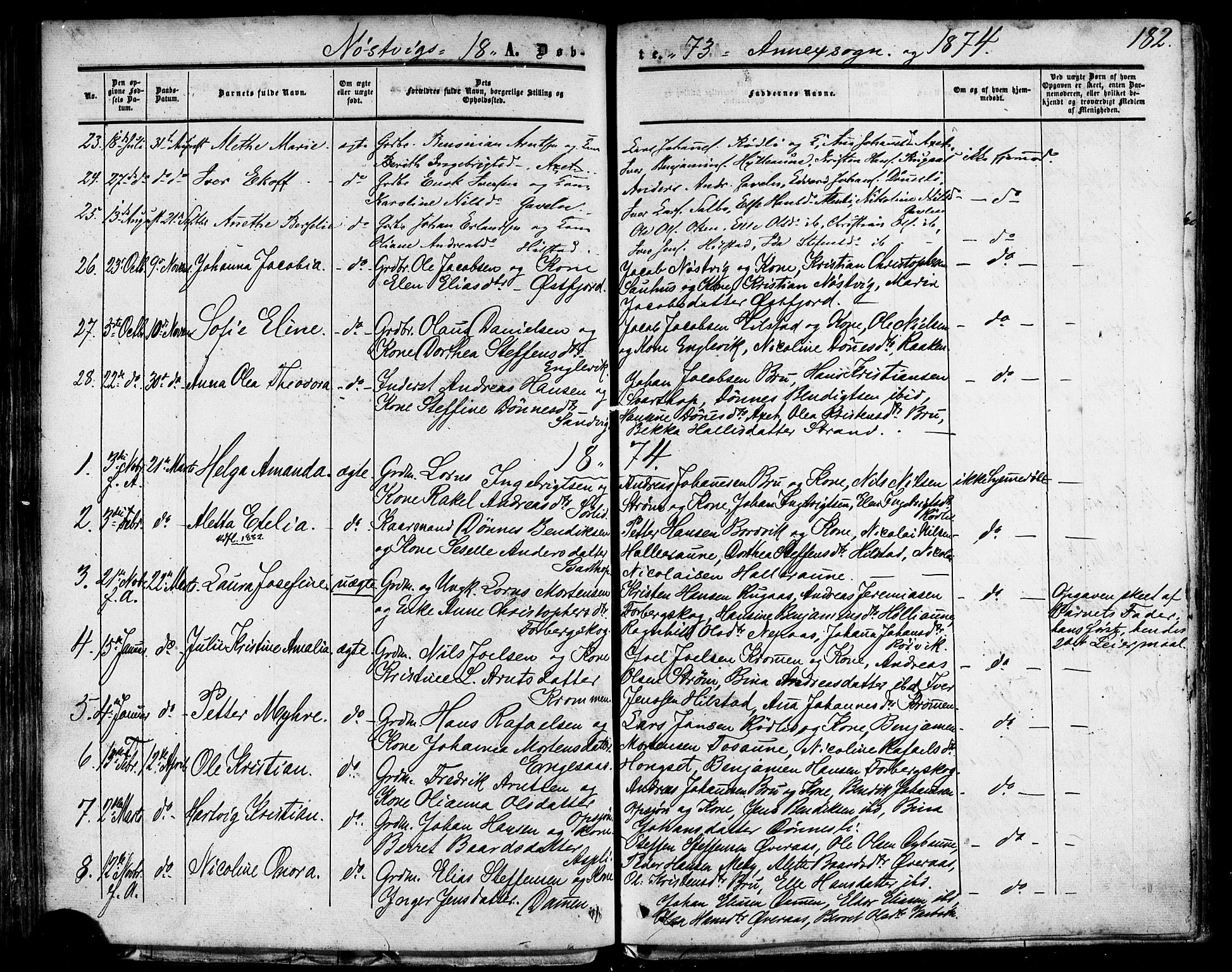 Ministerialprotokoller, klokkerbøker og fødselsregistre - Nordland, SAT/A-1459/814/L0224: Parish register (official) no. 814A05, 1834-1874, p. 182