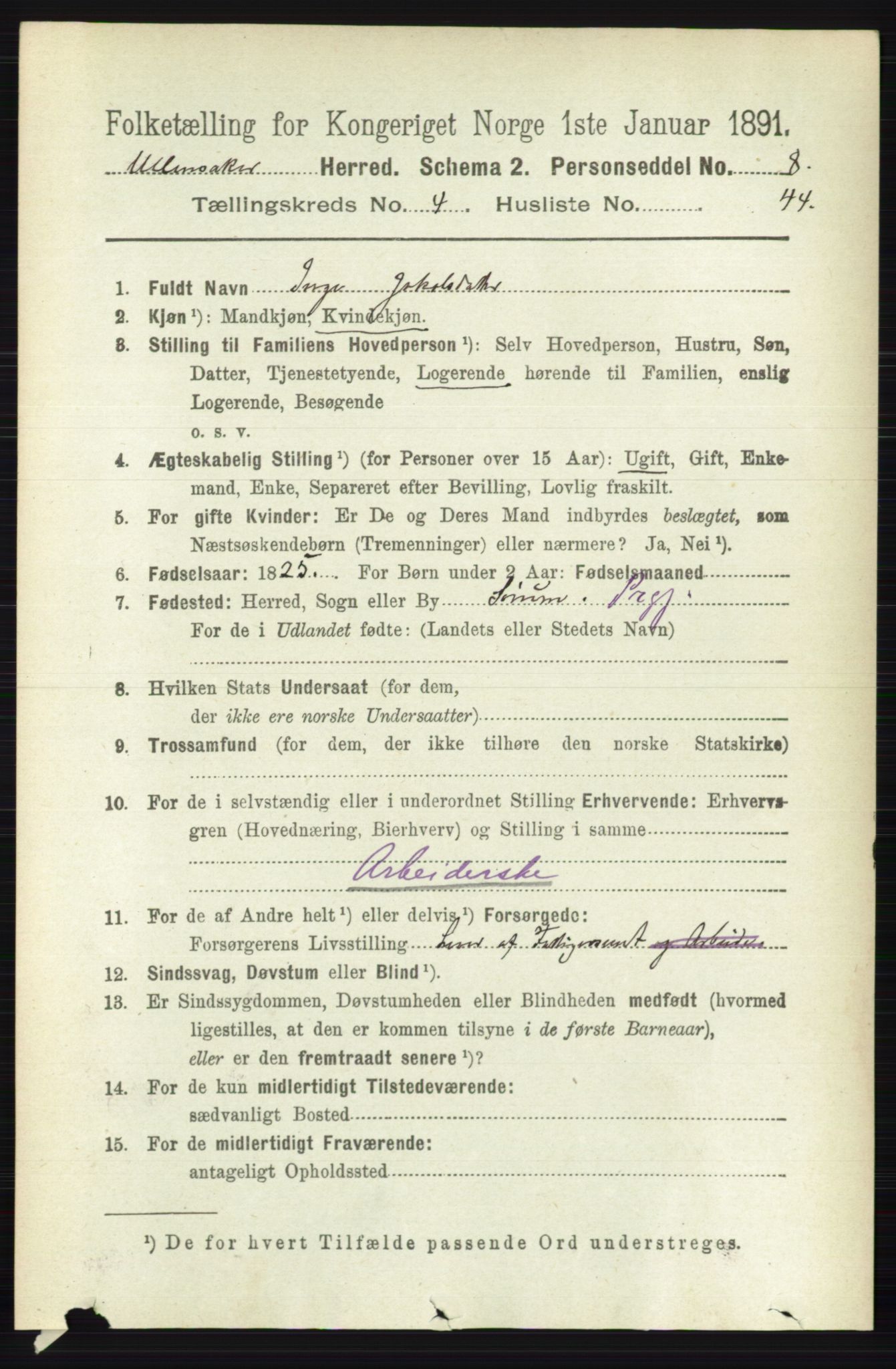 RA, 1891 census for 0235 Ullensaker, 1891, p. 1741