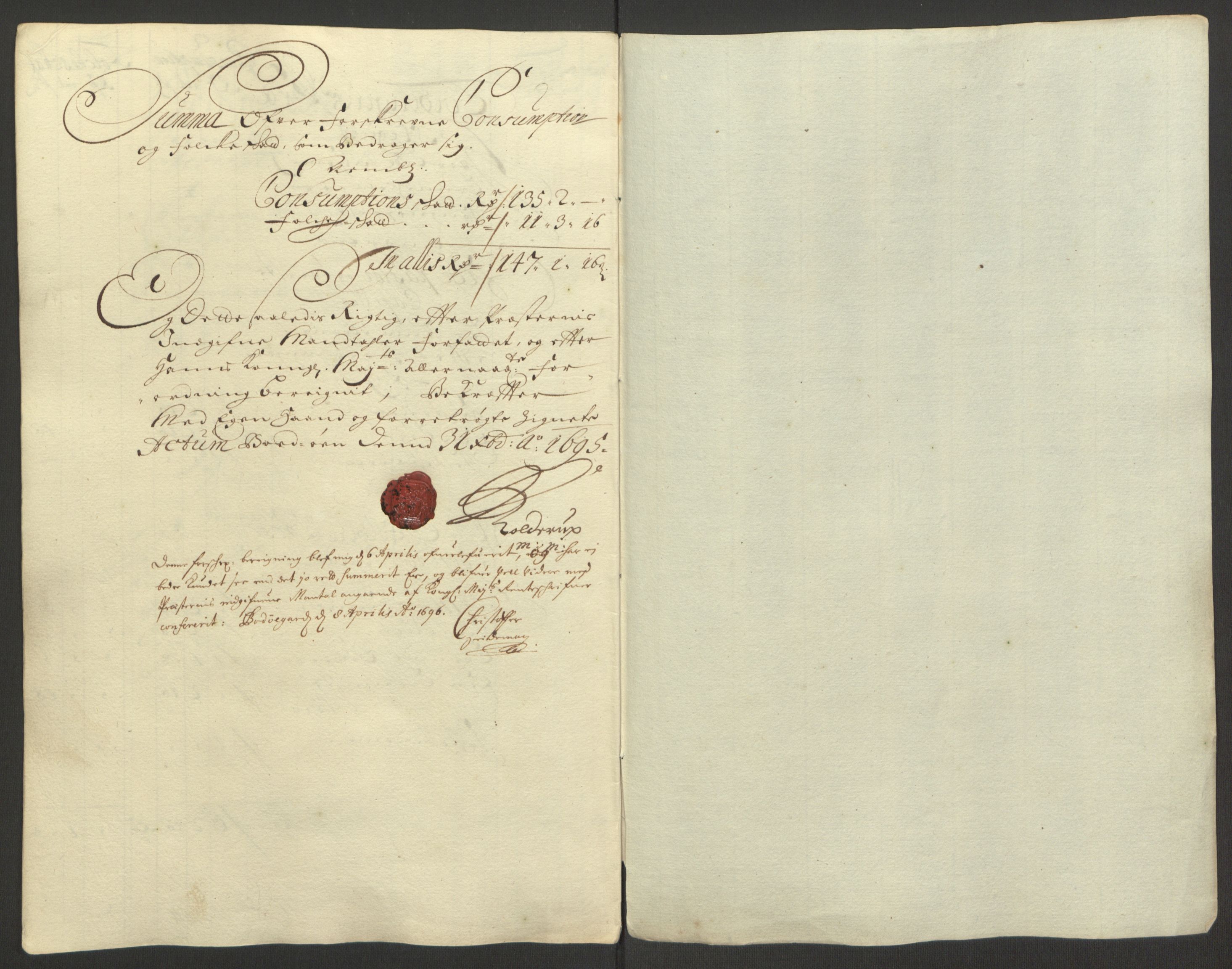 Rentekammeret inntil 1814, Reviderte regnskaper, Fogderegnskap, AV/RA-EA-4092/R66/L4578: Fogderegnskap Salten, 1694-1696, p. 159