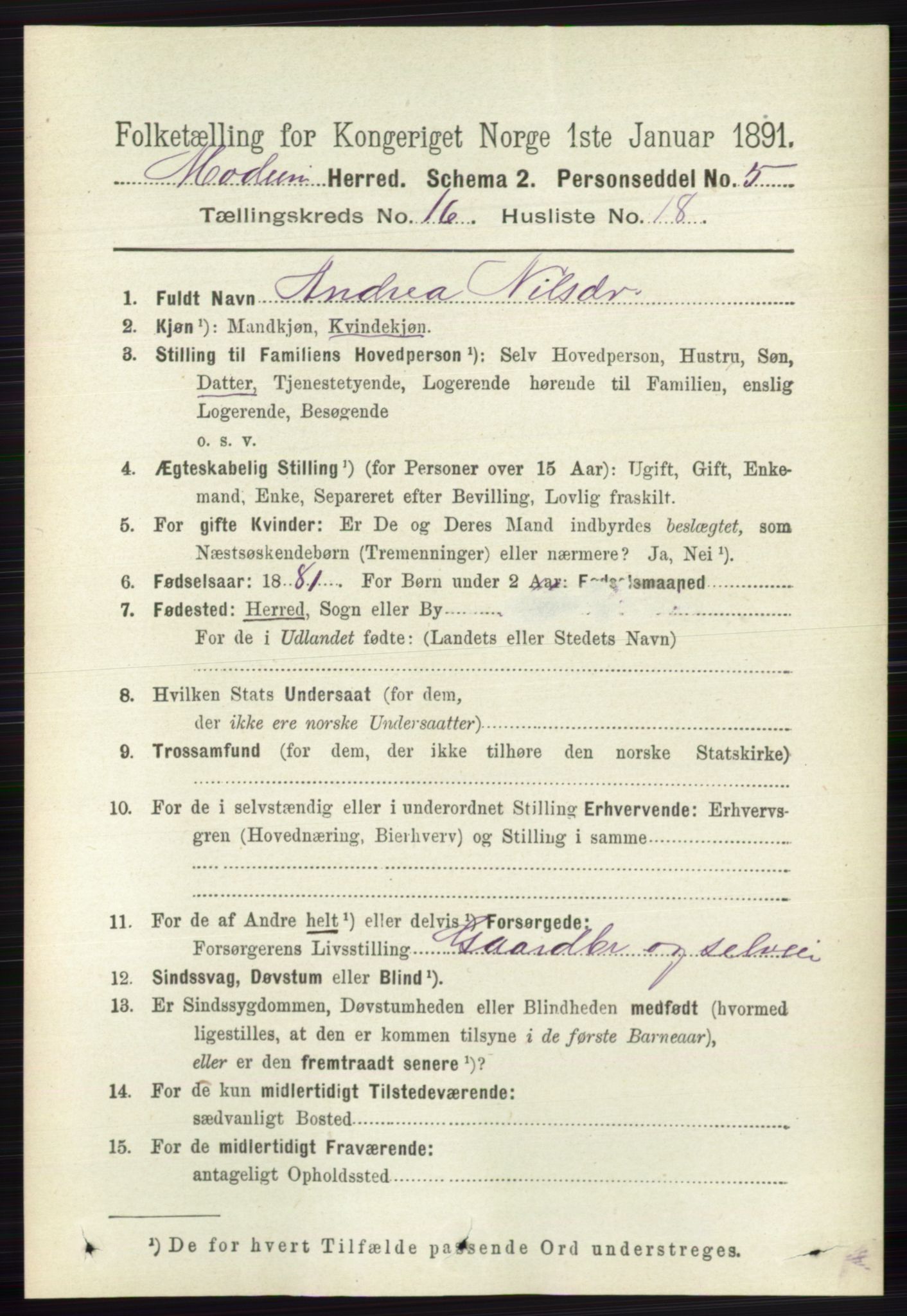 RA, 1891 census for 0623 Modum, 1891, p. 6280