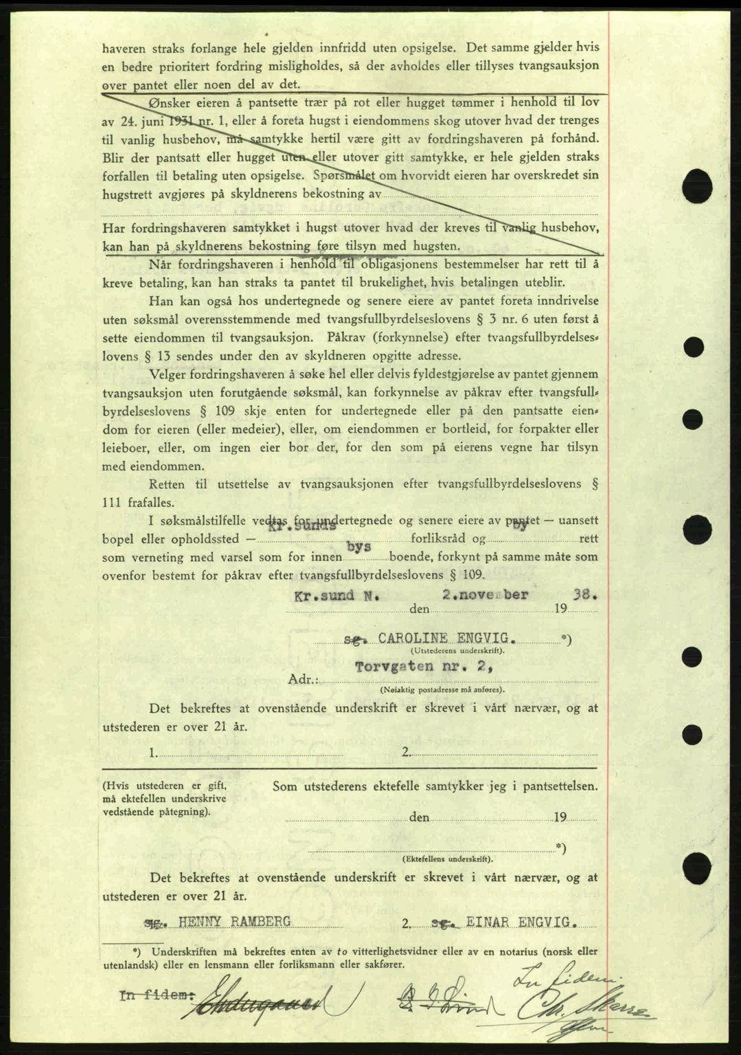 Kristiansund byfogd, SAT/A-4587/A/27: Mortgage book no. 31, 1938-1939, Diary no: : 797/1938