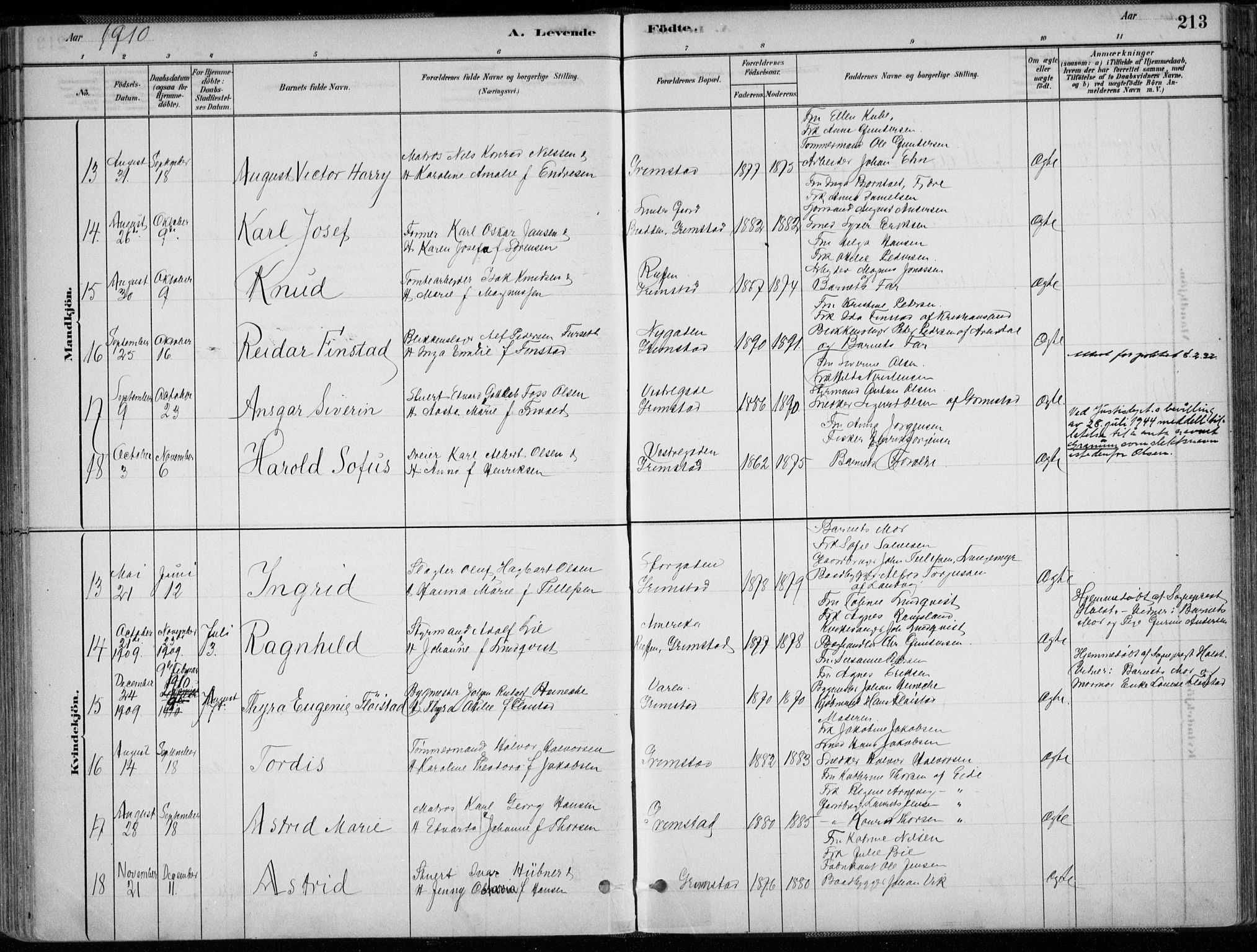 Grimstad sokneprestkontor, SAK/1111-0017/F/Fa/L0003: Parish register (official) no. A 2, 1882-1912, p. 213