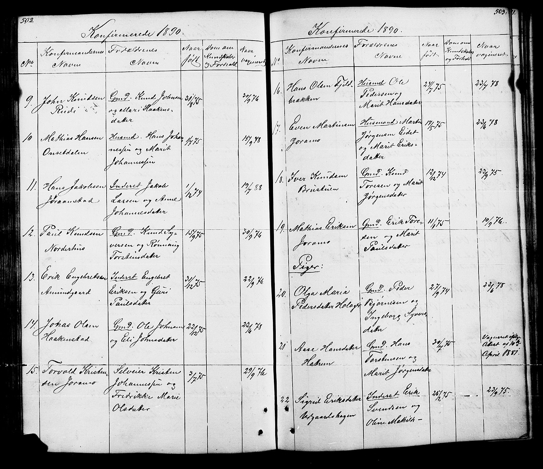 Lesja prestekontor, SAH/PREST-068/H/Ha/Hab/L0005: Parish register (copy) no. 5, 1850-1894, p. 502-503