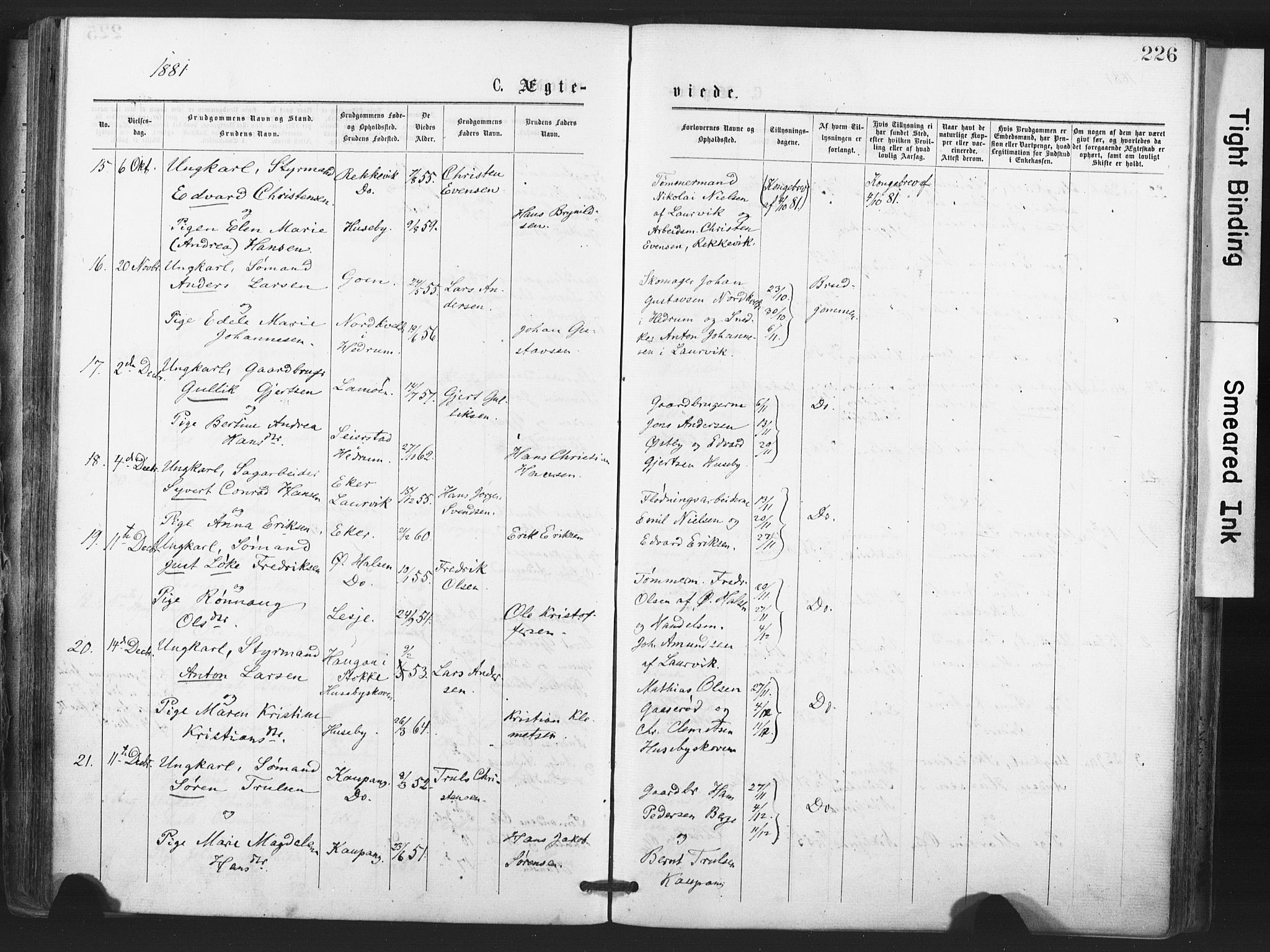 Tjølling kirkebøker, AV/SAKO-A-60/F/Fa/L0008: Parish register (official) no. 8, 1877-1886, p. 226