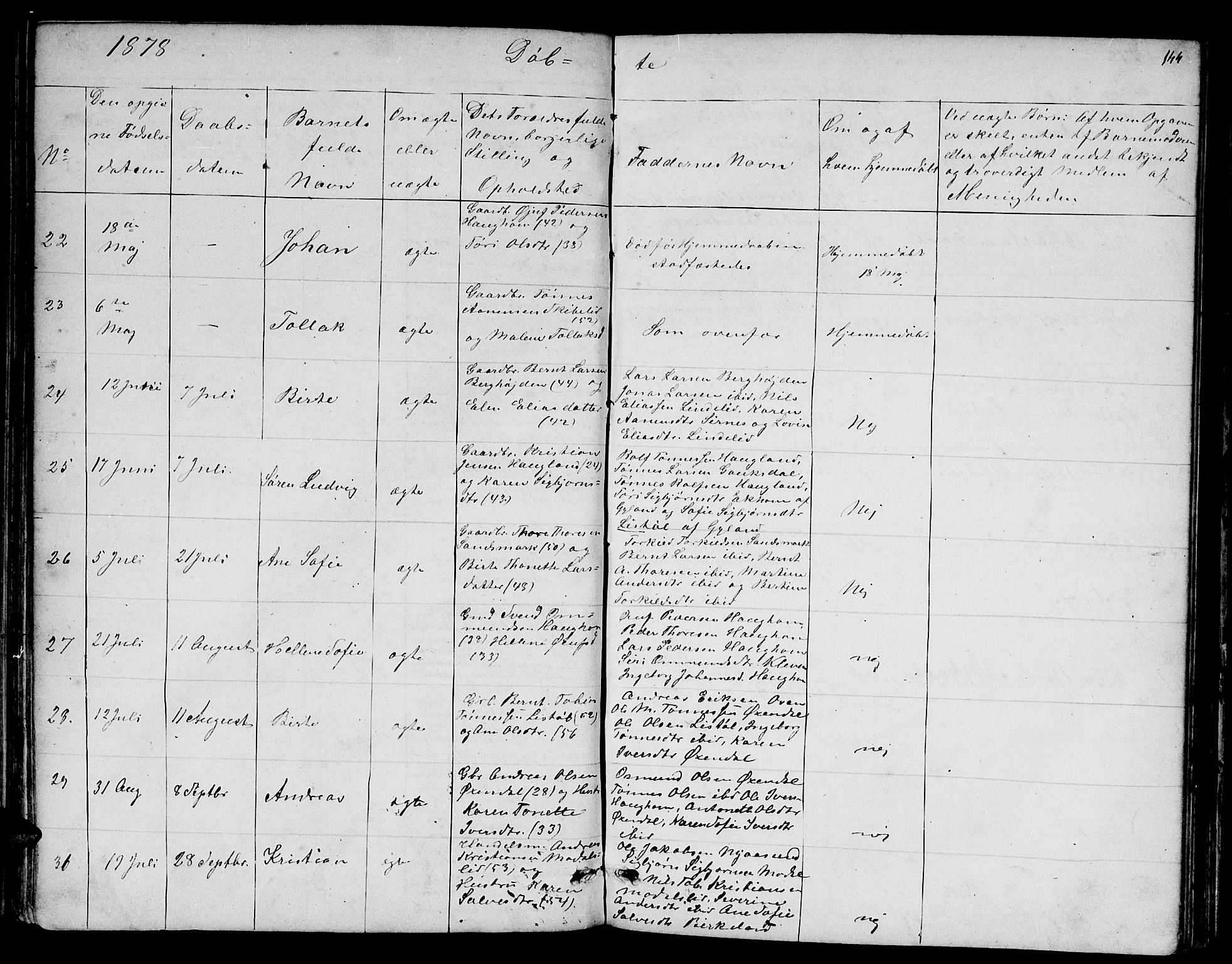 Bakke sokneprestkontor, AV/SAK-1111-0002/F/Fb/Fba/L0001: Parish register (copy) no. B 1, 1849-1879, p. 144