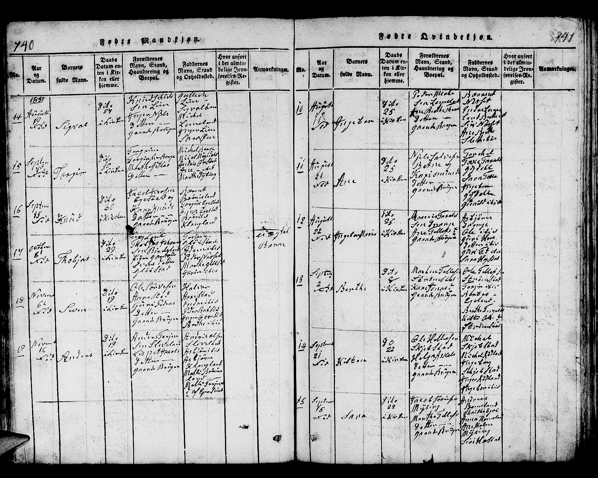 Helleland sokneprestkontor, SAST/A-101810: Parish register (copy) no. B 1, 1815-1841, p. 140-141