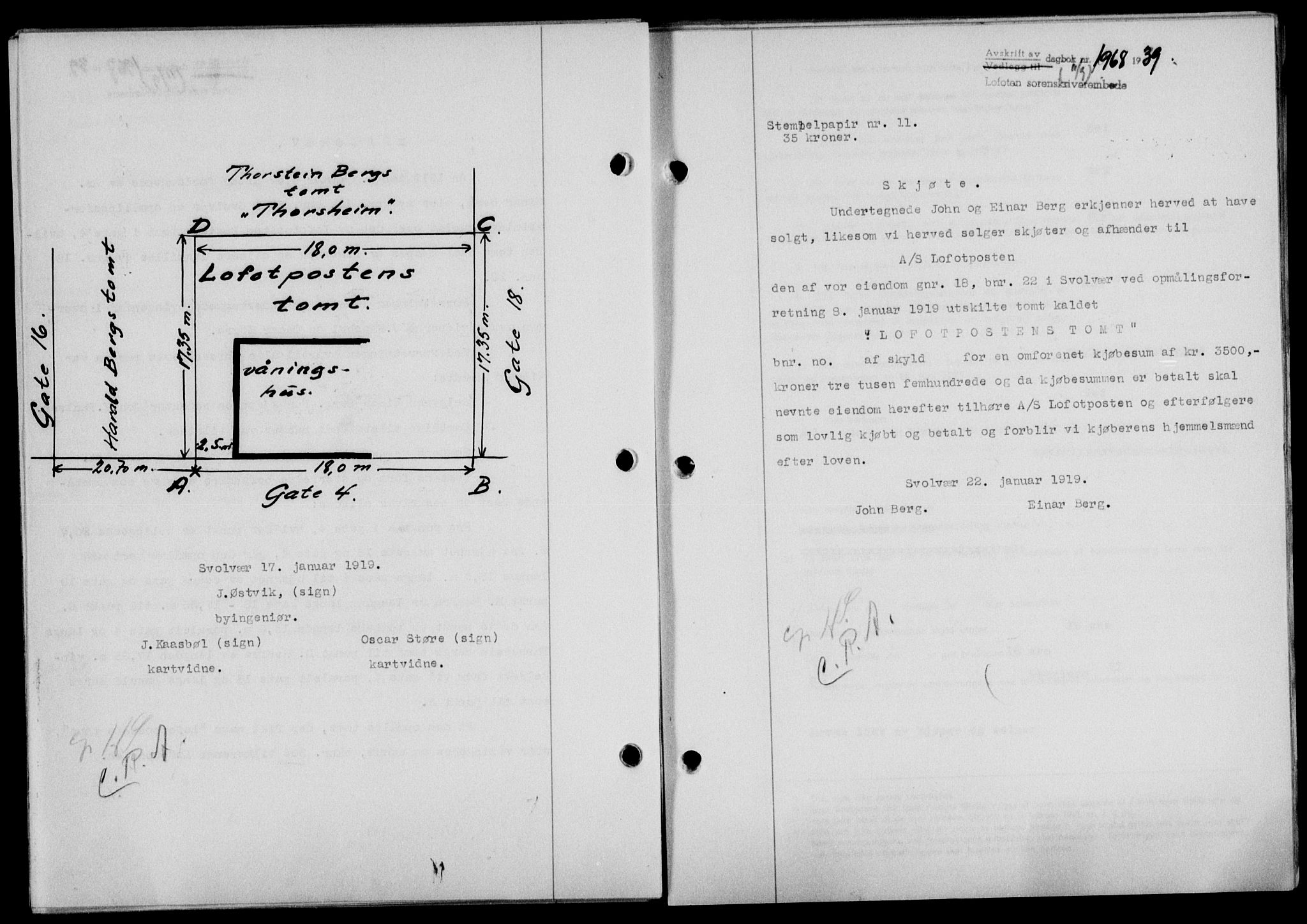 Lofoten sorenskriveri, SAT/A-0017/1/2/2C/L0006a: Mortgage book no. 6a, 1939-1939, Diary no: : 1968/1939