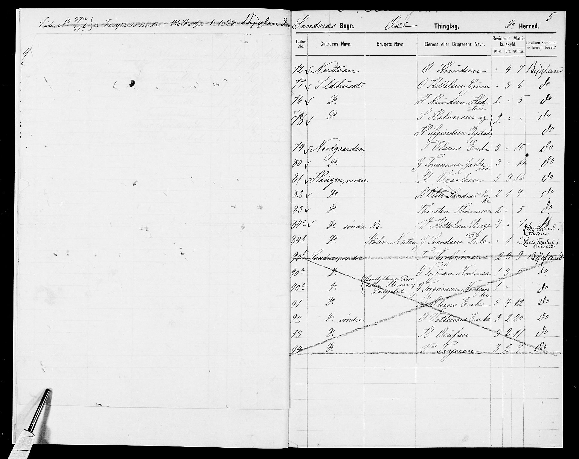 SAK, 1875 census for 0938P Bygland, 1875, p. 9