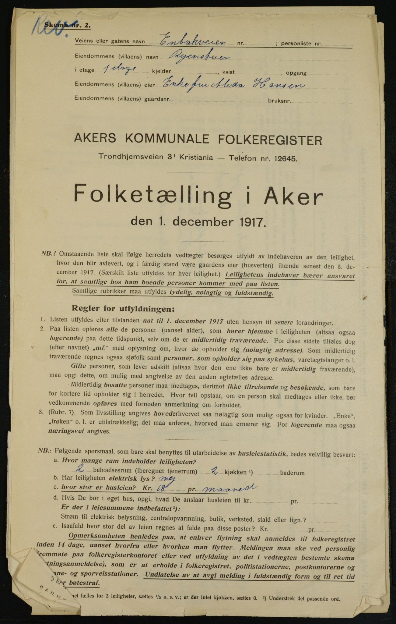 OBA, Municipal Census 1917 for Aker, 1917, p. 22948