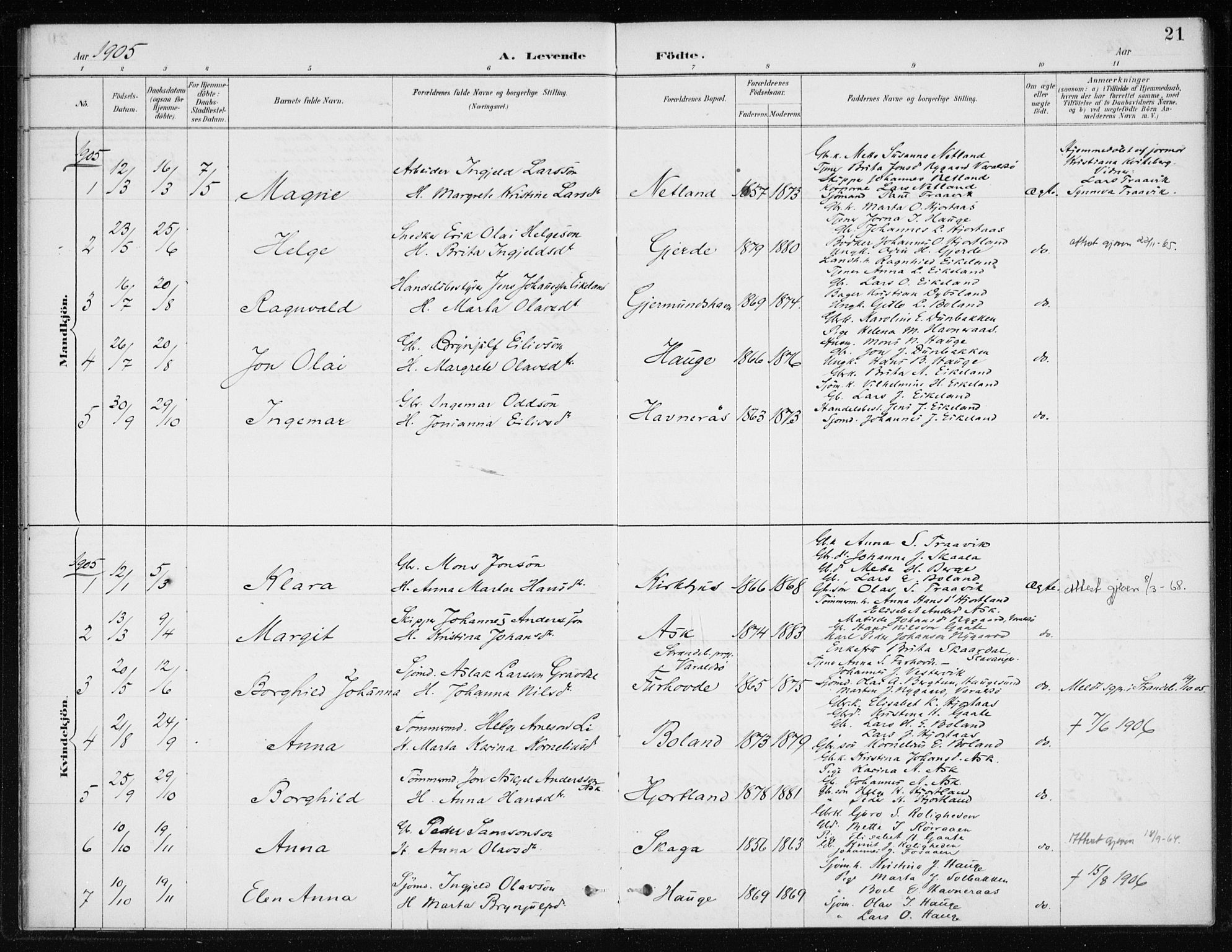 Kvinnherad sokneprestembete, SAB/A-76401/H/Haa: Parish register (official) no. C 1, 1885-1912, p. 21