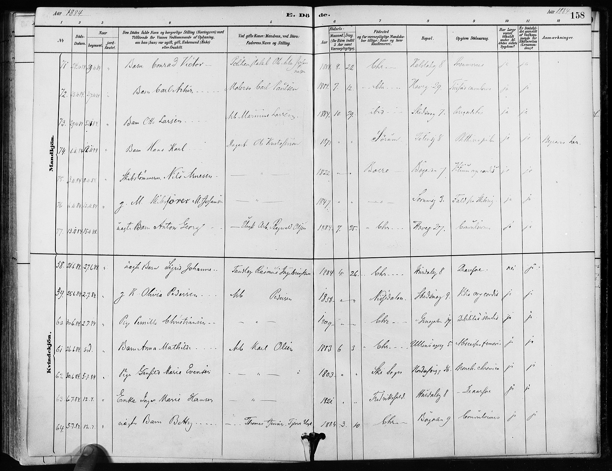 Kampen prestekontor Kirkebøker, SAO/A-10853/F/Fa/L0002: Parish register (official) no. I 2, 1880-1888, p. 158
