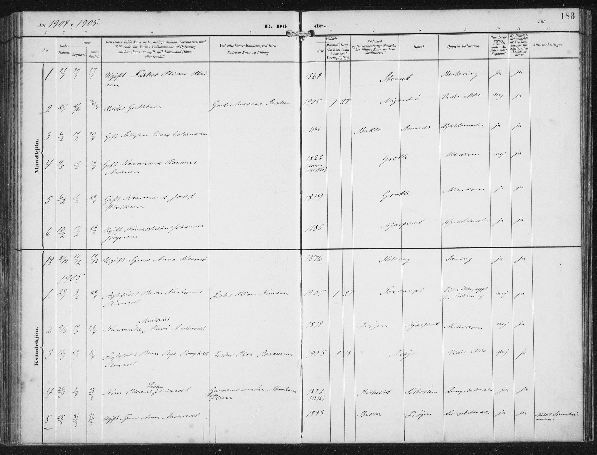 Bremanger sokneprestembete, SAB/A-82201/H/Haa/Haab/L0002: Parish register (official) no. B  2, 1896-1908, p. 183