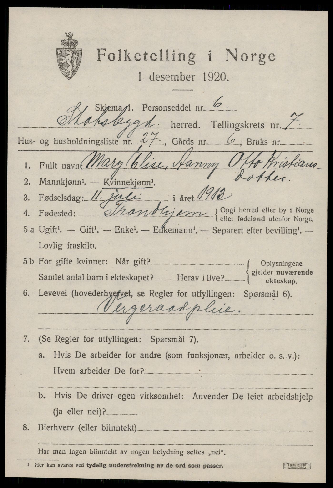 SAT, 1920 census for Stadsbygd, 1920, p. 3858