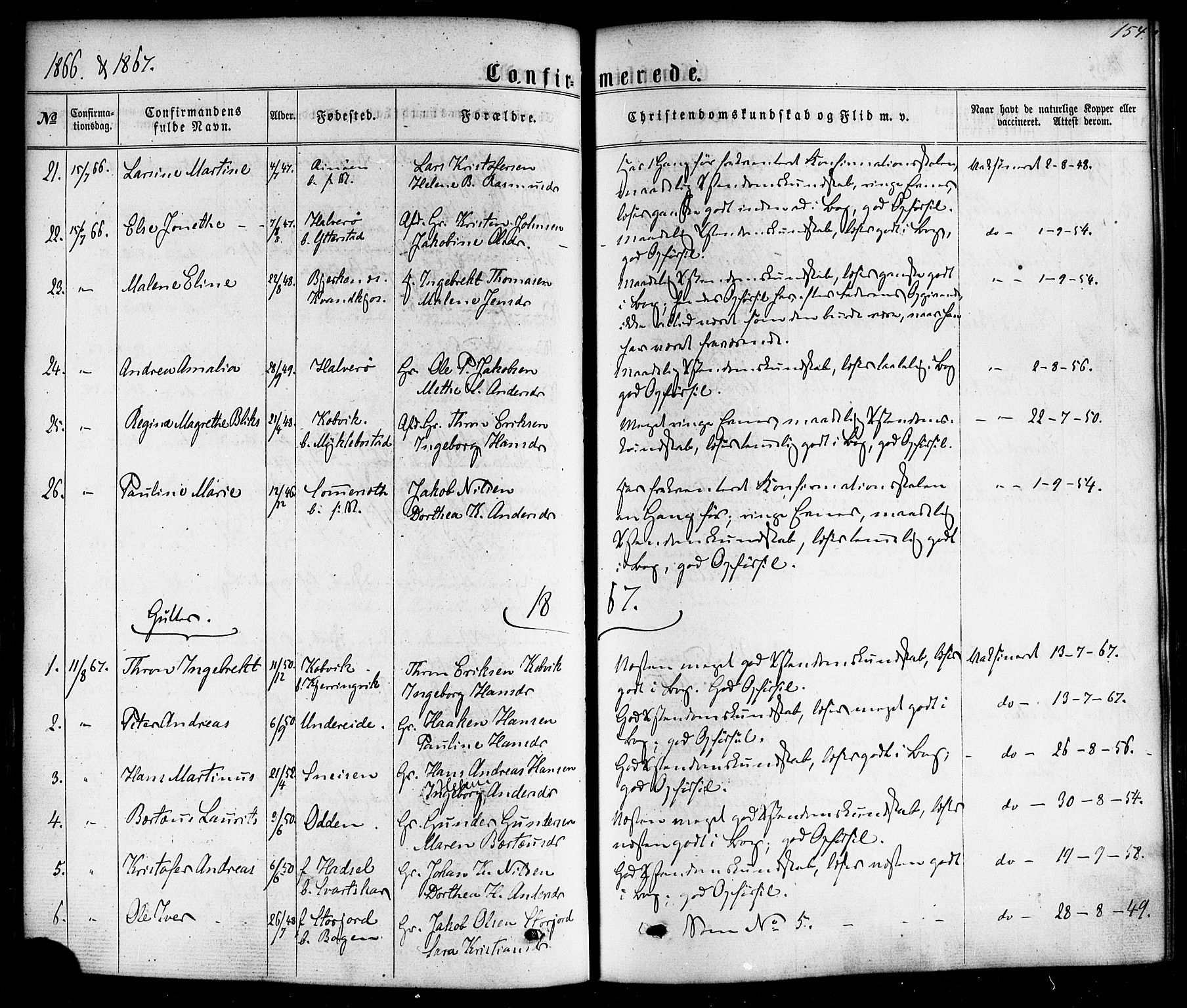 Ministerialprotokoller, klokkerbøker og fødselsregistre - Nordland, AV/SAT-A-1459/872/L1034: Parish register (official) no. 872A09, 1864-1884, p. 154