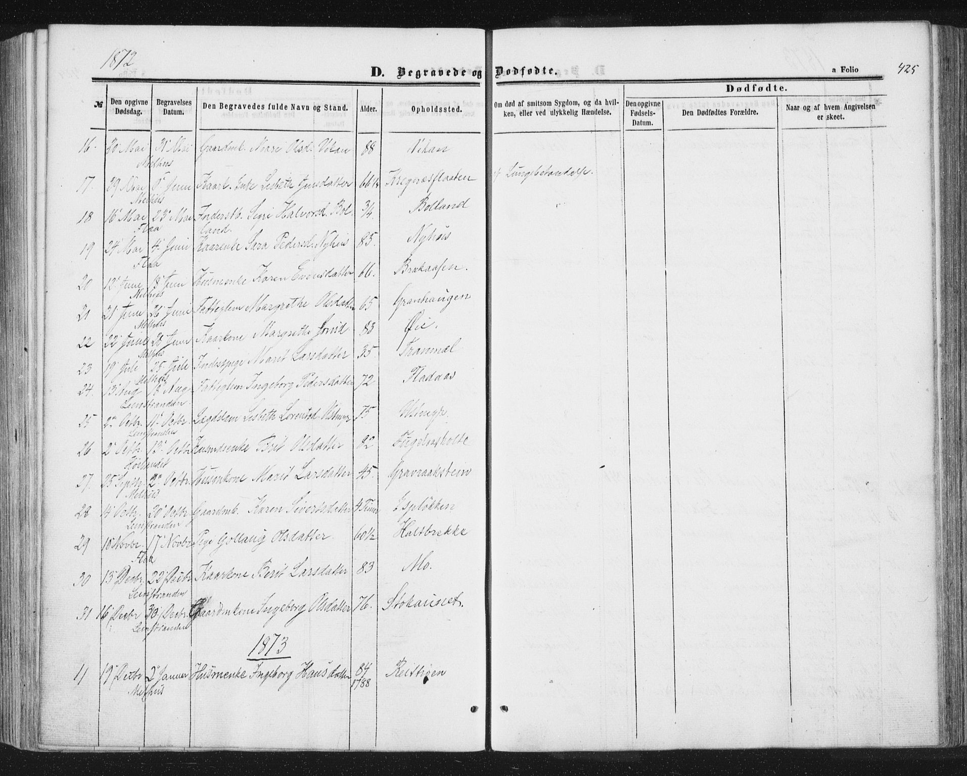 Ministerialprotokoller, klokkerbøker og fødselsregistre - Sør-Trøndelag, SAT/A-1456/691/L1077: Parish register (official) no. 691A09, 1862-1873, p. 425