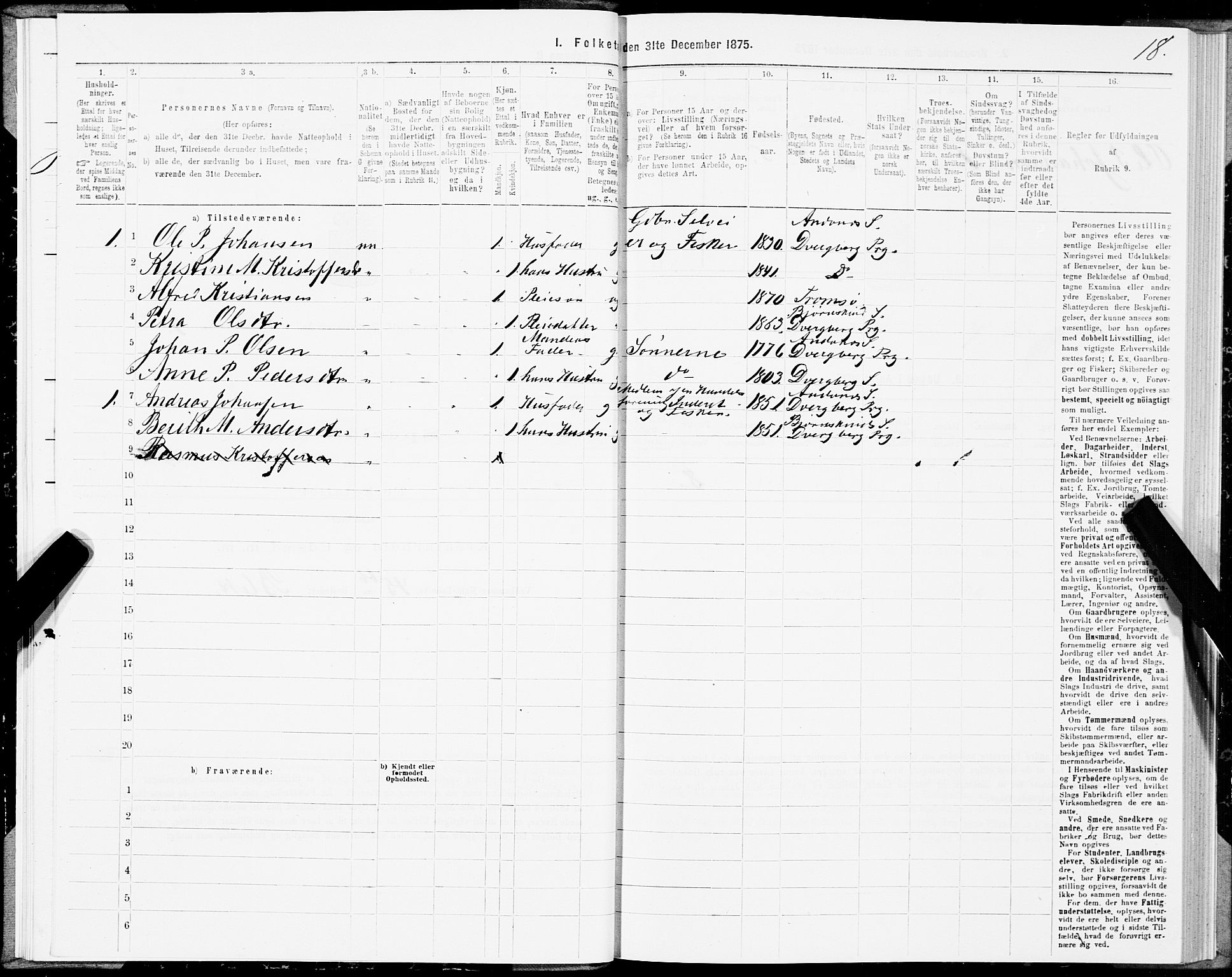 SAT, 1875 census for 1872P Dverberg, 1875, p. 3018