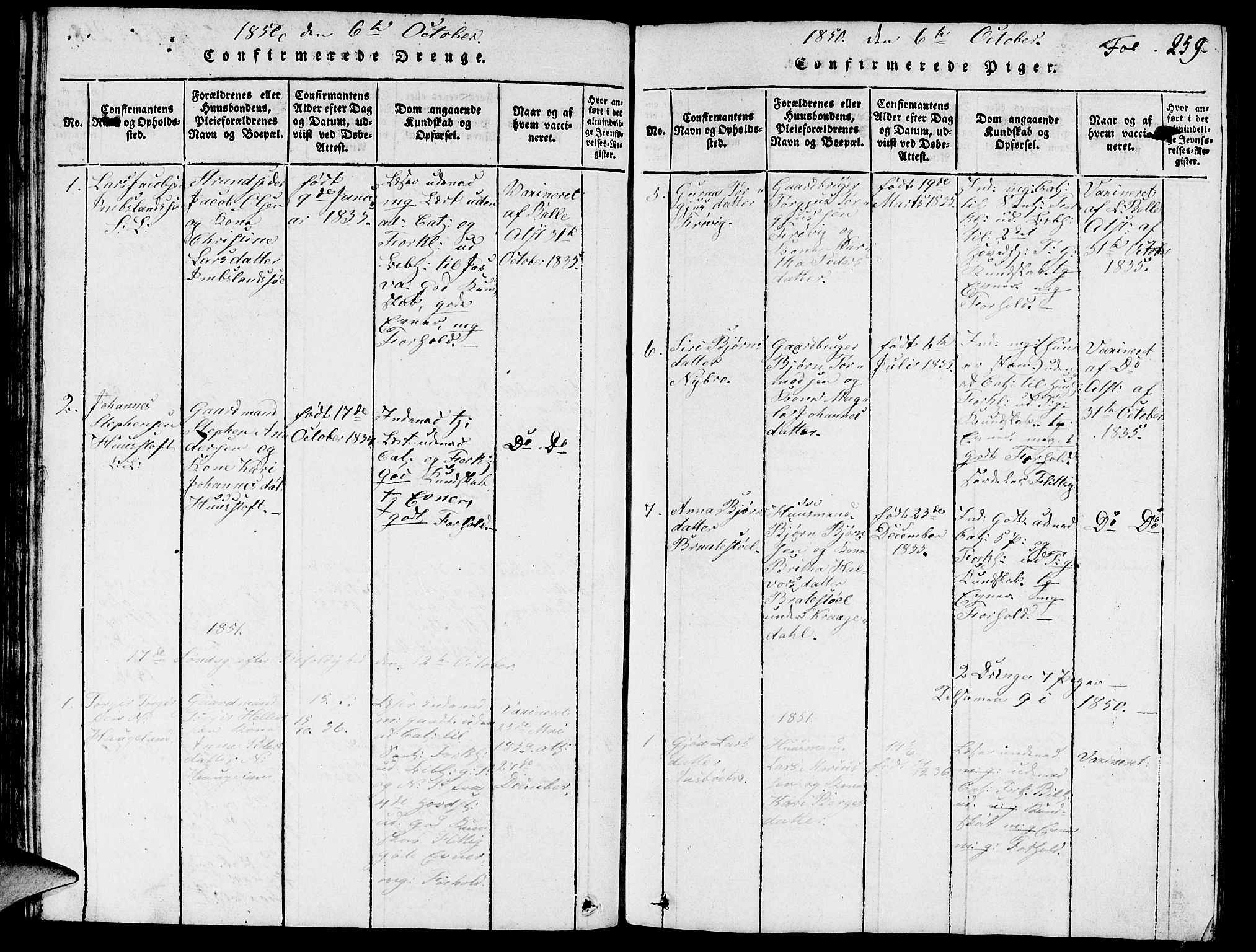 Vikedal sokneprestkontor, SAST/A-101840/01/V: Parish register (copy) no. B 3, 1816-1867, p. 259