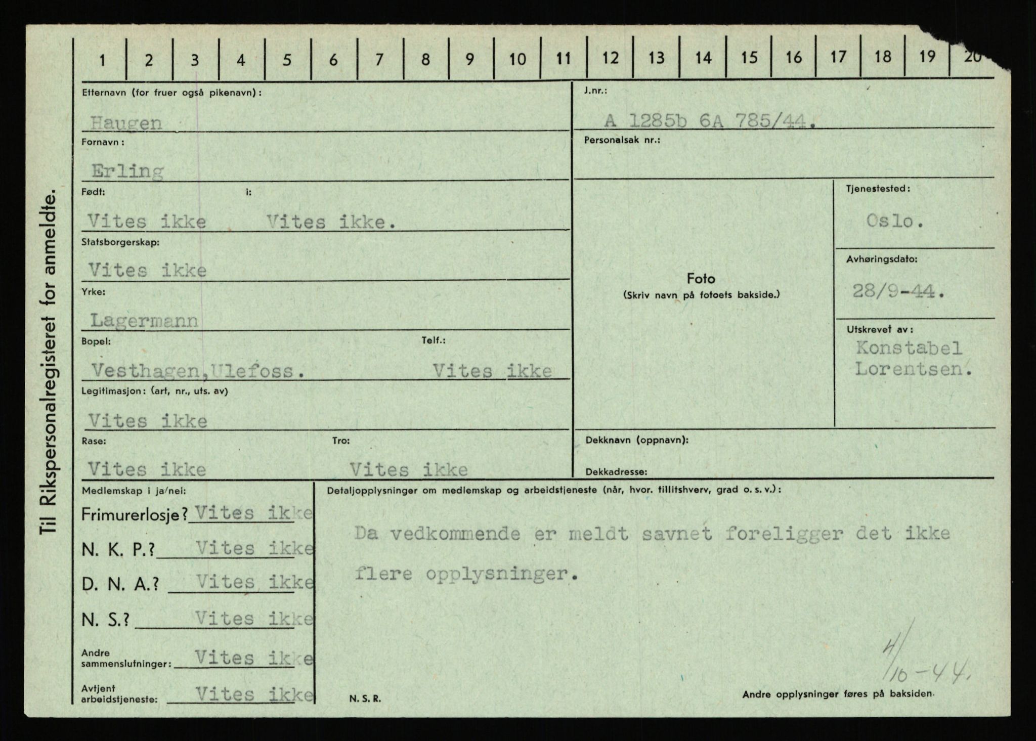 Statspolitiet - Hovedkontoret / Osloavdelingen, AV/RA-S-1329/C/Ca/L0006: Hanche - Hokstvedt, 1943-1945, p. 2357