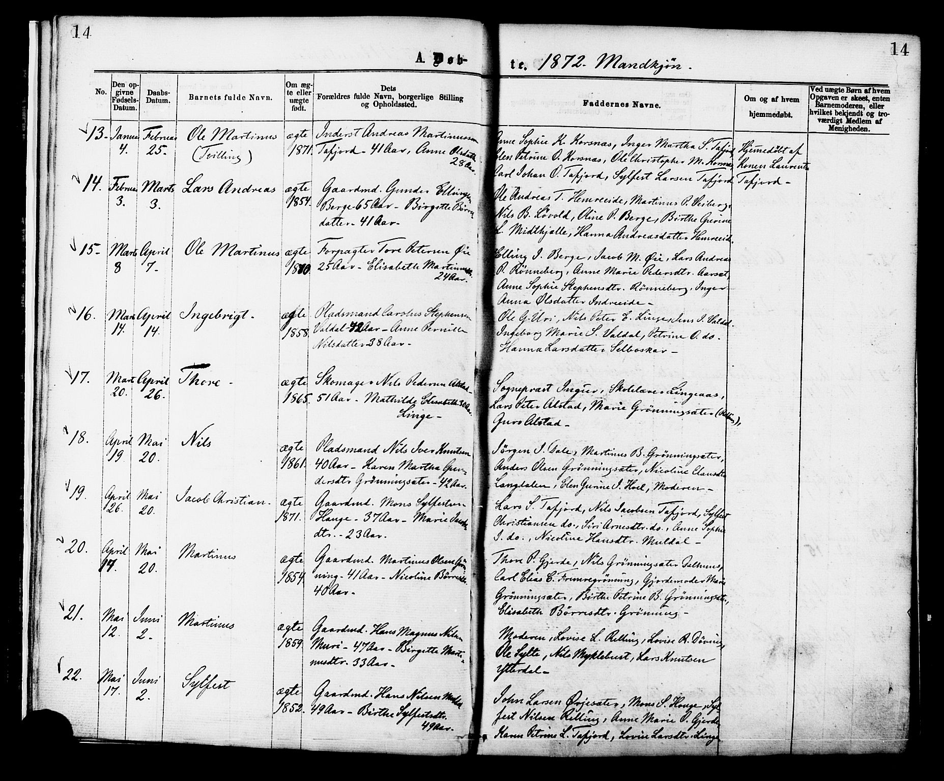 Ministerialprotokoller, klokkerbøker og fødselsregistre - Møre og Romsdal, SAT/A-1454/519/L0254: Parish register (official) no. 519A13, 1868-1883, p. 14