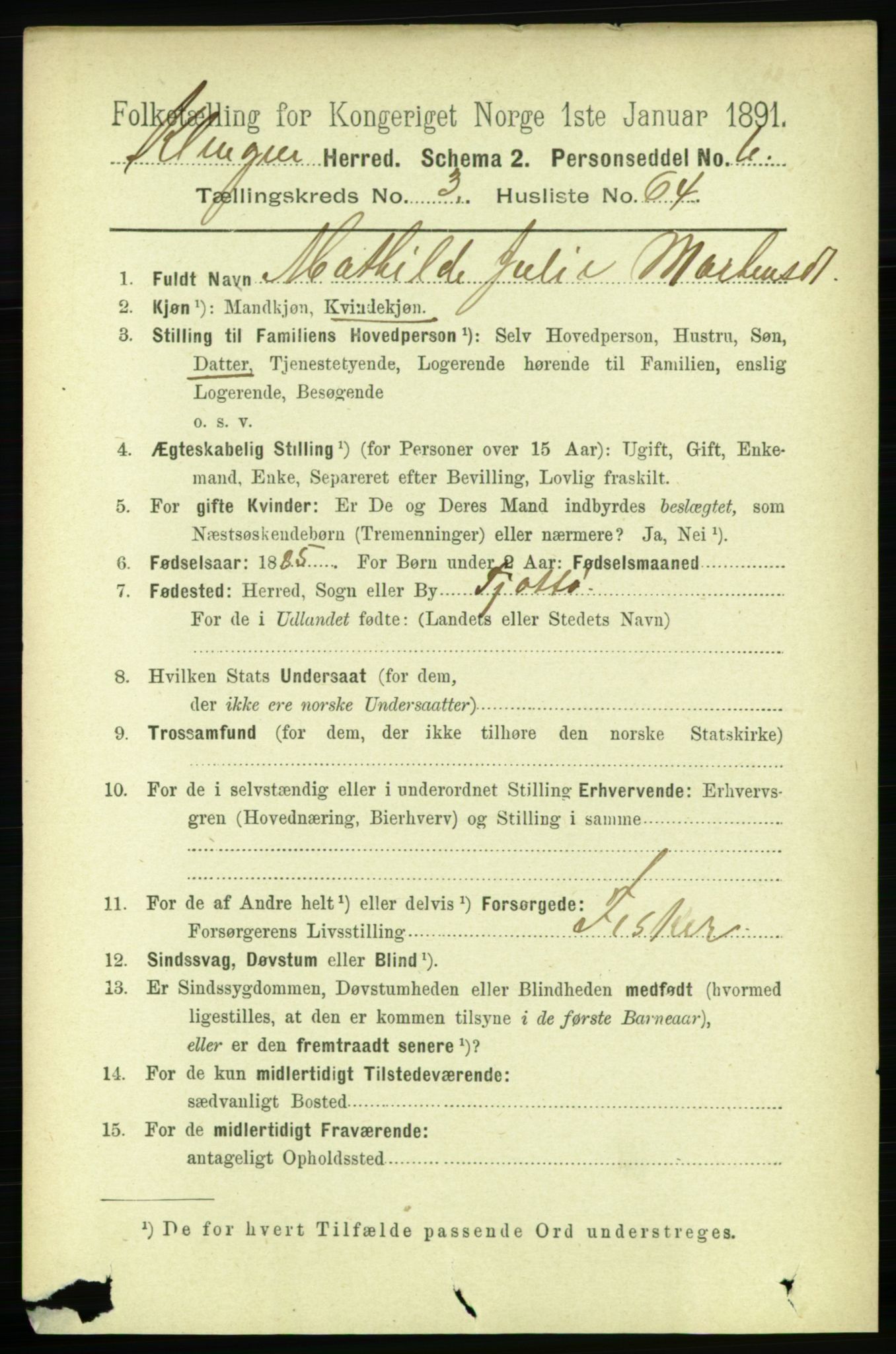 RA, 1891 census for 1746 Klinga, 1891, p. 1099