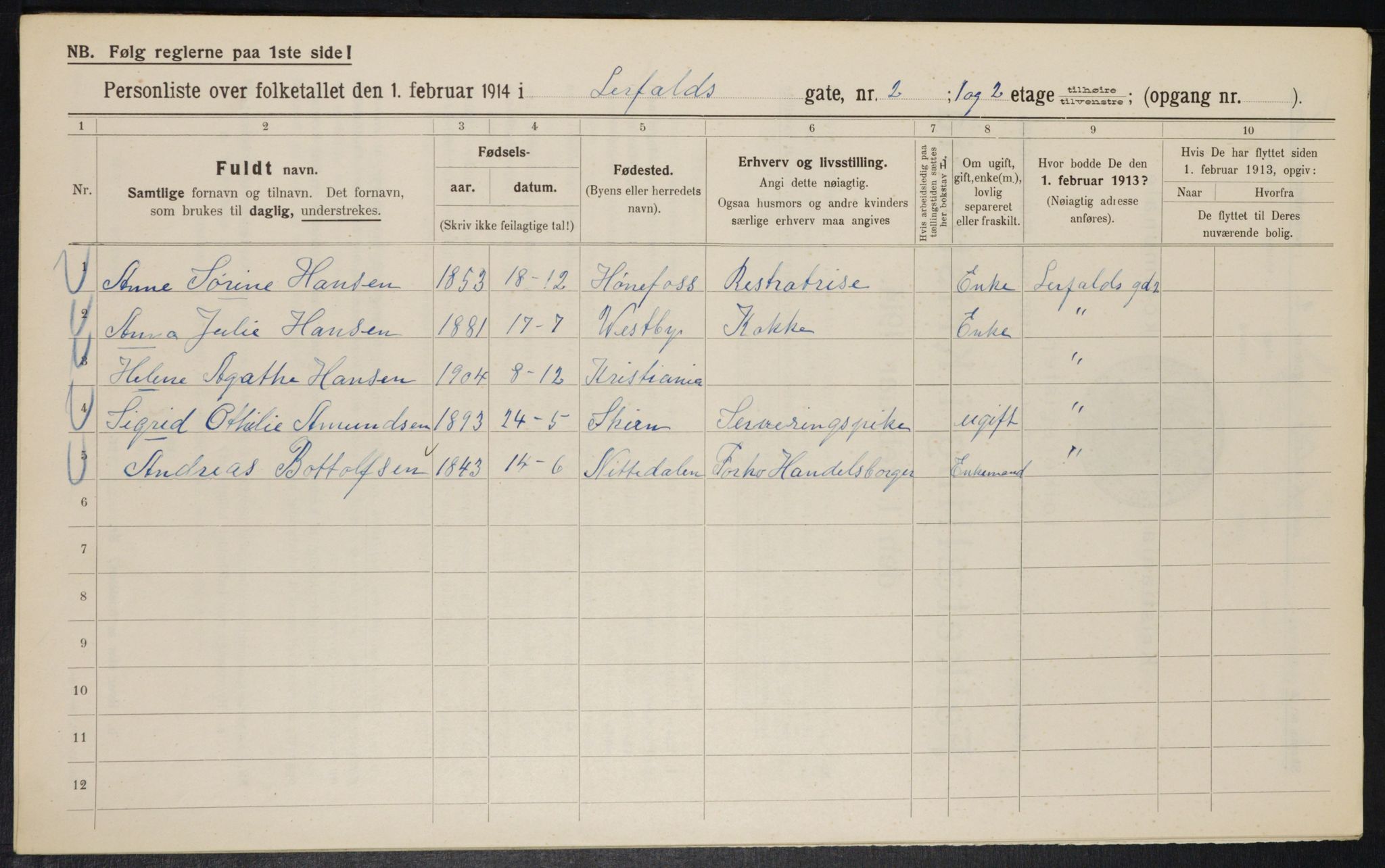 OBA, Municipal Census 1914 for Kristiania, 1914, p. 57154