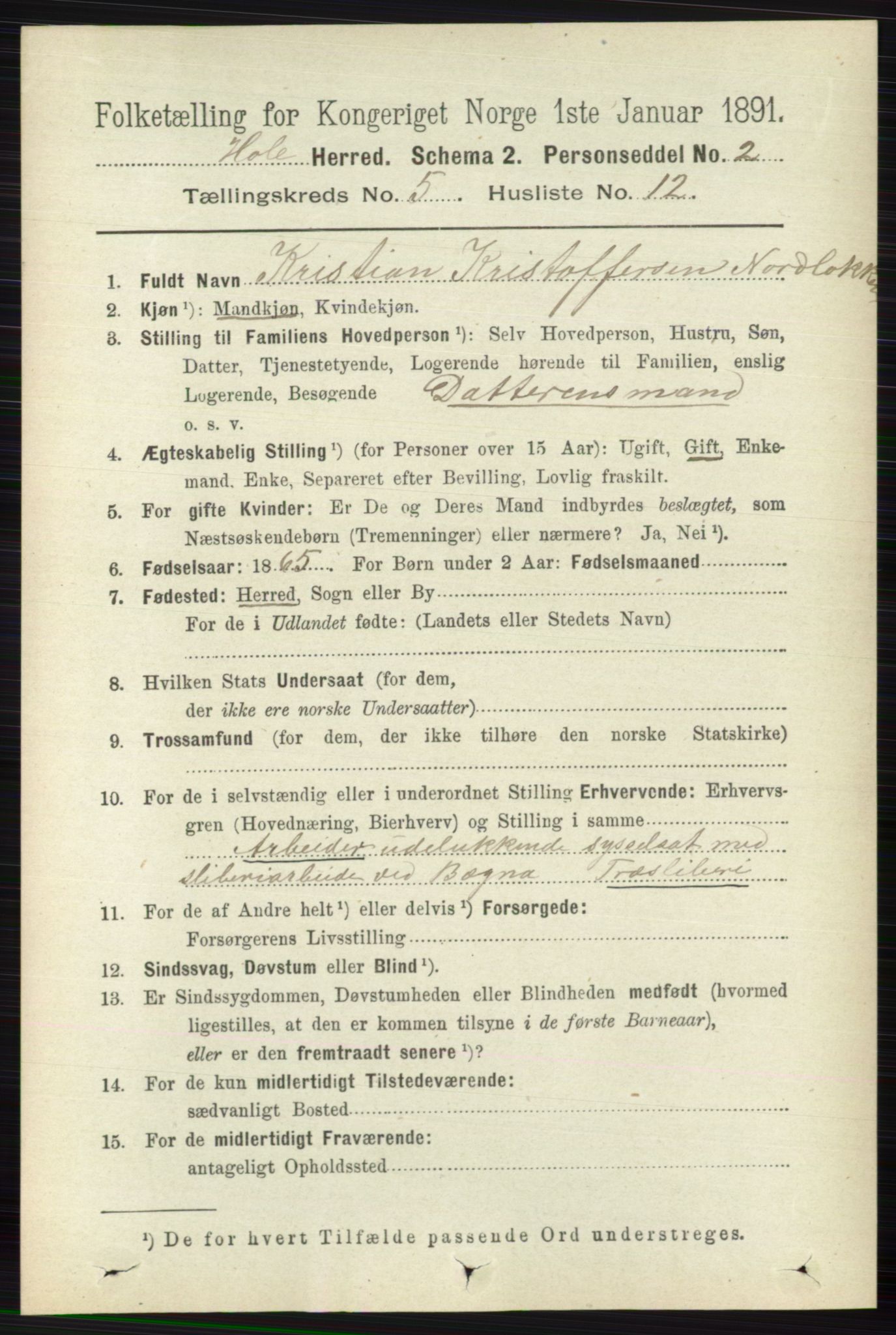 RA, 1891 census for 0612 Hole, 1891, p. 2582