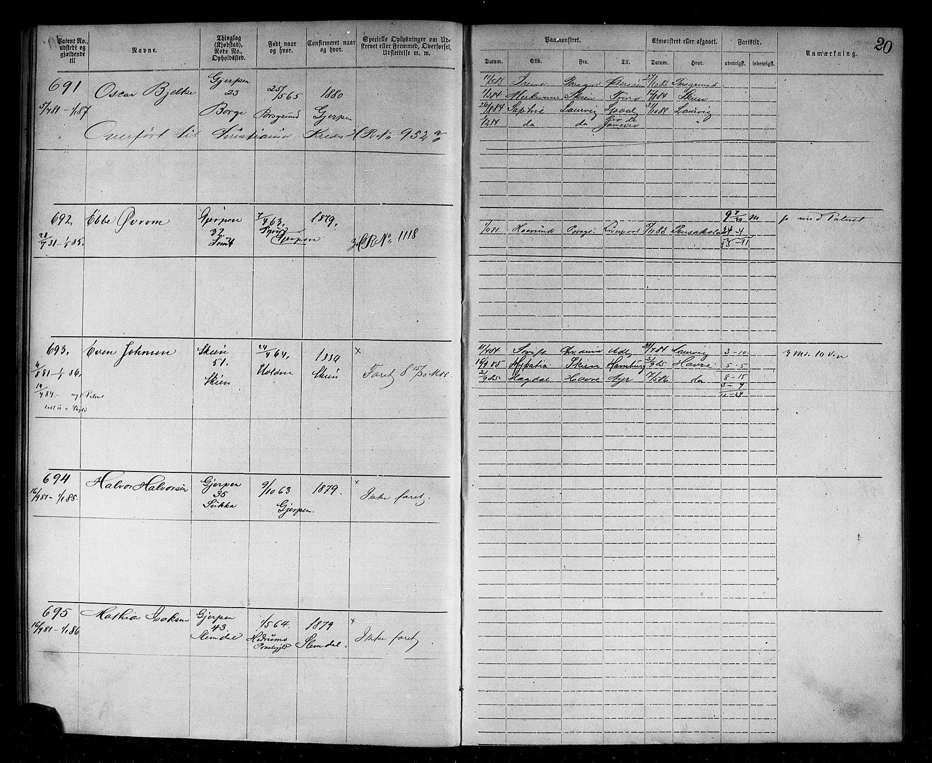Skien innrulleringskontor, AV/SAKO-A-832/F/Fc/L0003: Annotasjonsrulle, 1879-1899, p. 22