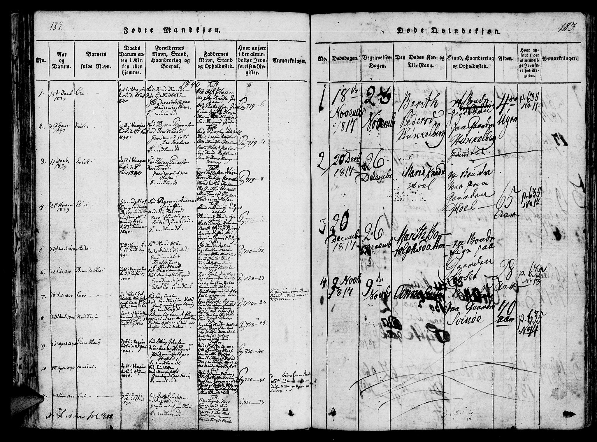 Ministerialprotokoller, klokkerbøker og fødselsregistre - Møre og Romsdal, AV/SAT-A-1454/565/L0747: Parish register (official) no. 565A01, 1817-1844, p. 182-183