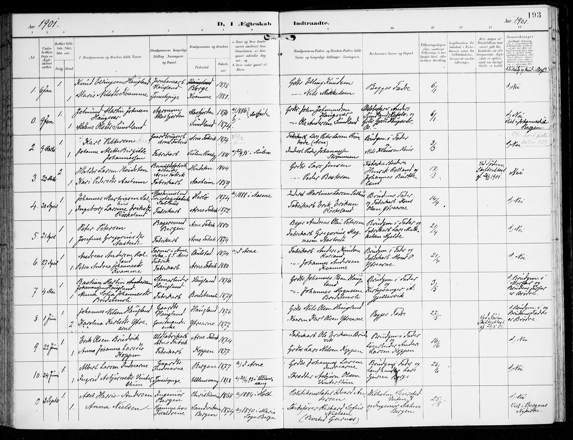Haus sokneprestembete, SAB/A-75601/H/Haa: Parish register (official) no. D 2, 1899-1912, p. 193