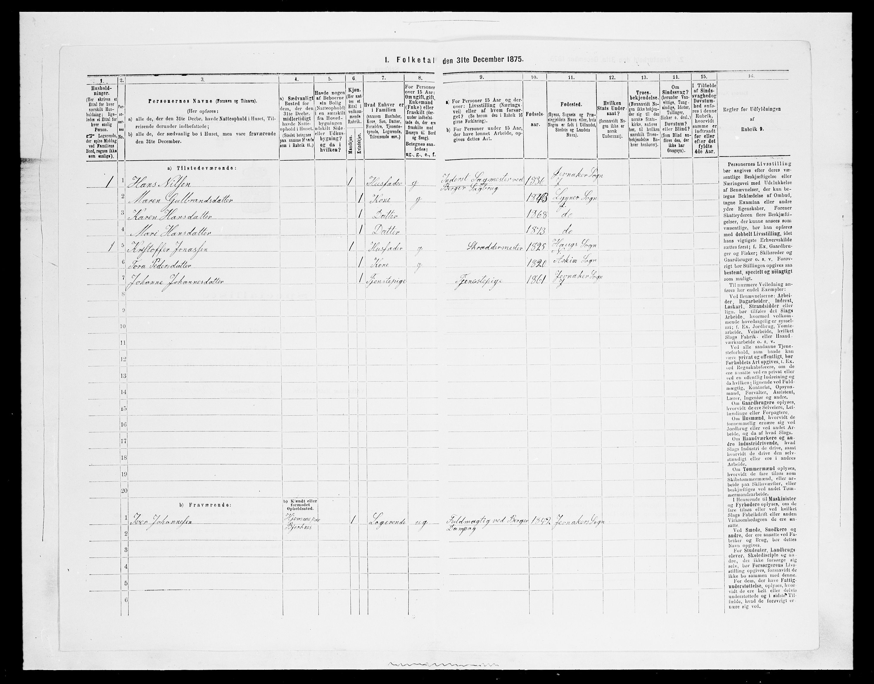 SAH, 1875 census for 0532P Jevnaker, 1875, p. 1607