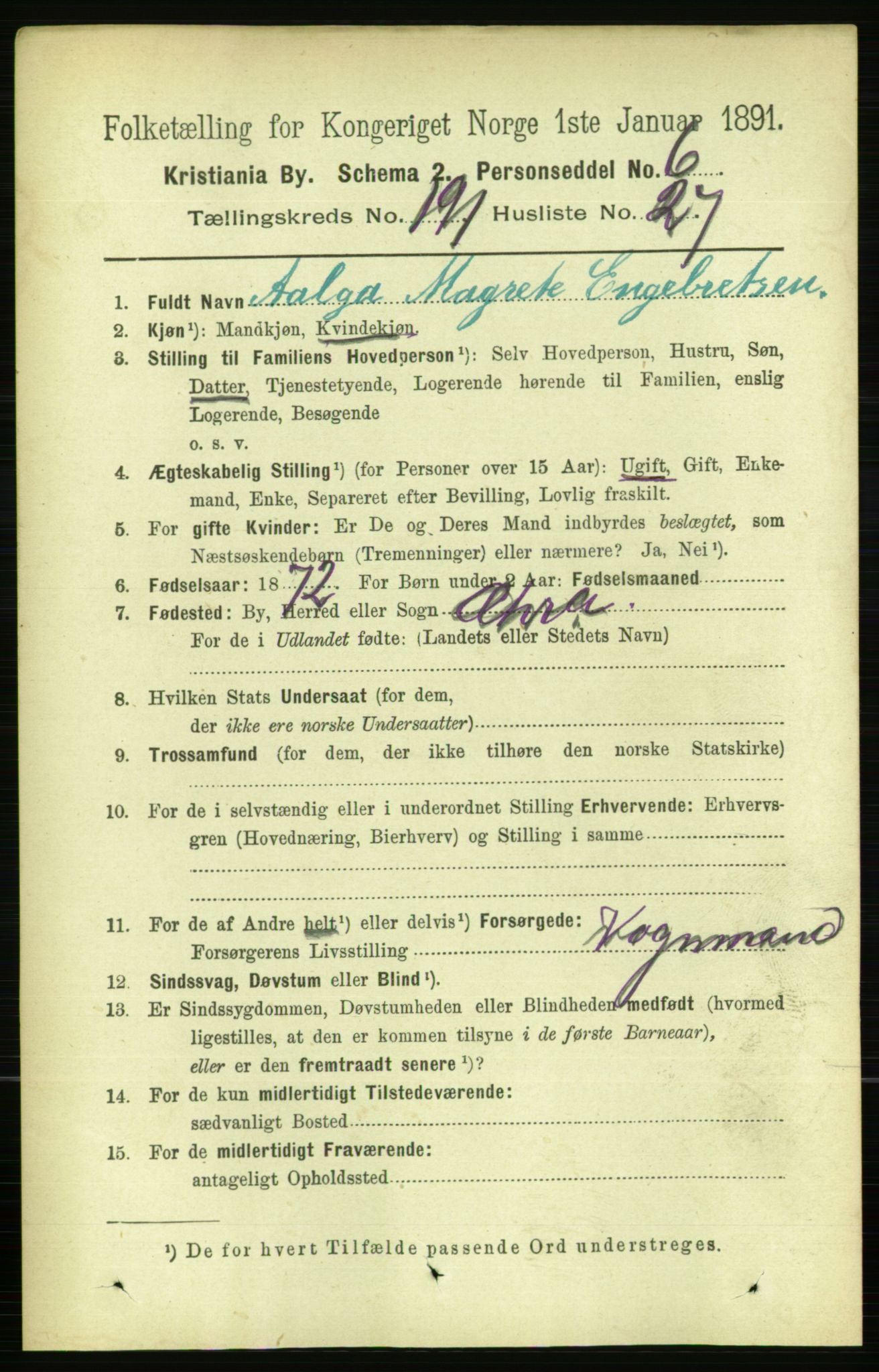 RA, 1891 census for 0301 Kristiania, 1891, p. 115335