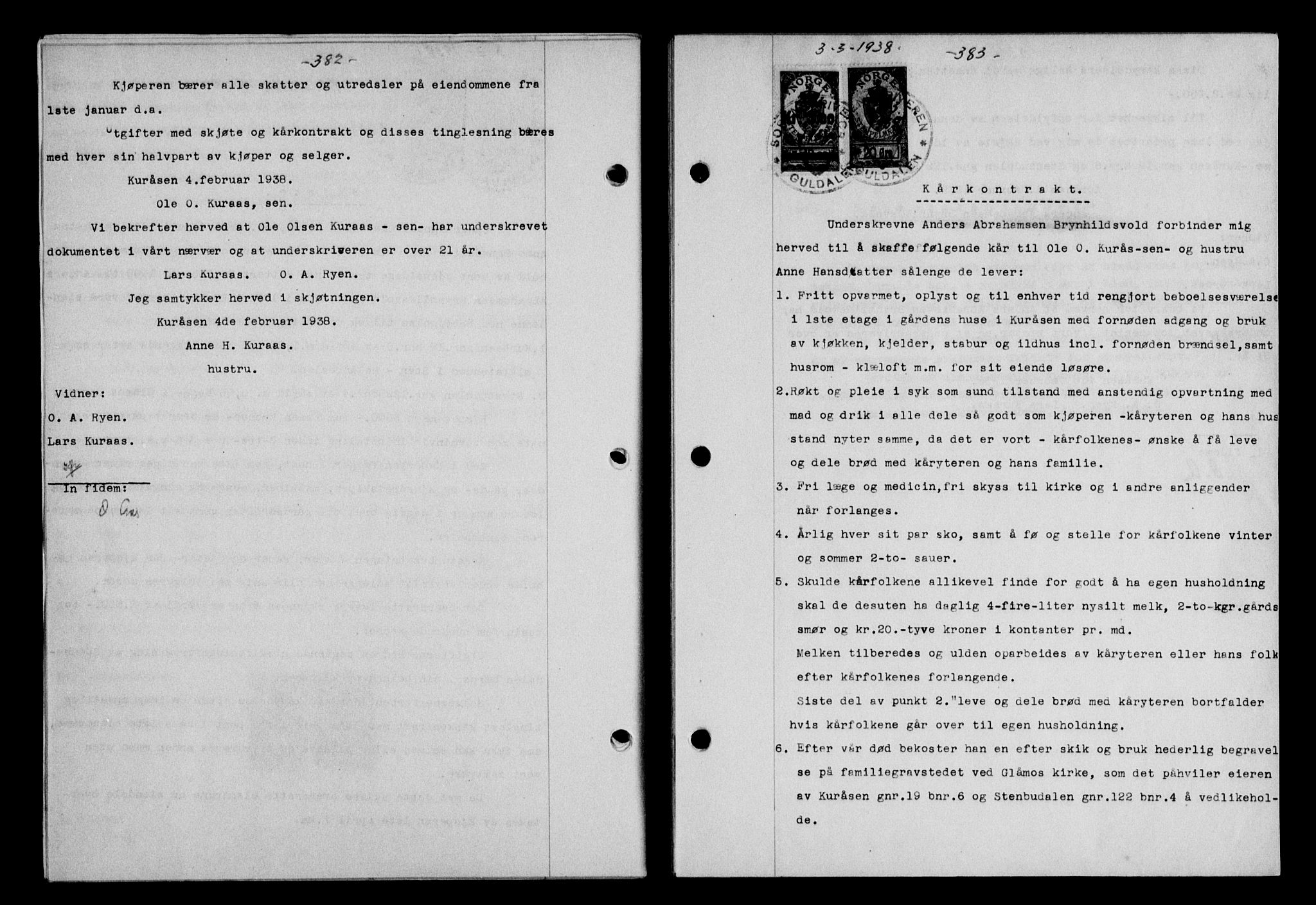 Gauldal sorenskriveri, SAT/A-0014/1/2/2C/L0048: Mortgage book no. 51-52, 1937-1938, p. 382-383, Diary no: : 303/1938