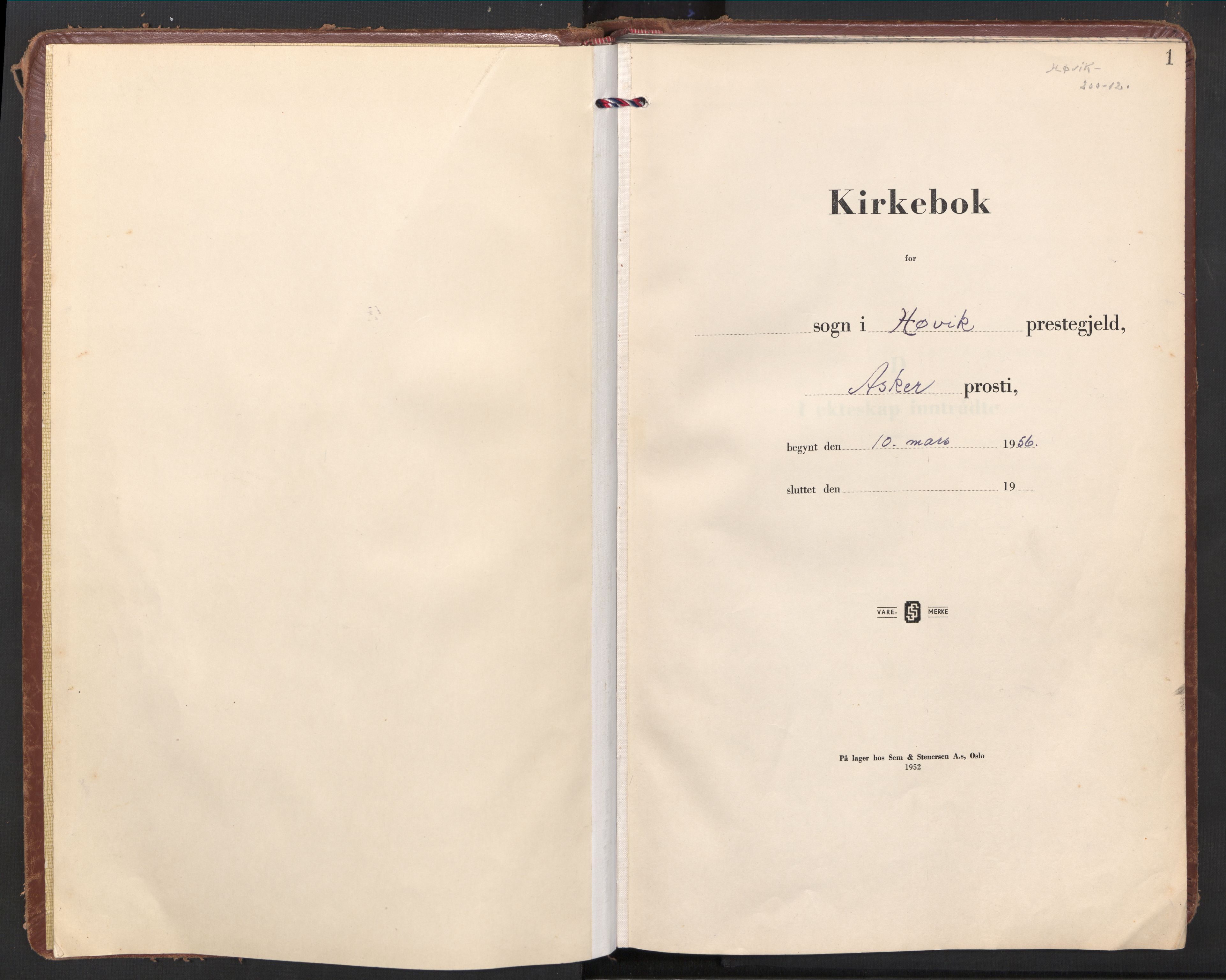 Høvik prestekontor Kirkebøker, SAO/A-11081/F/Fa/L0001: Parish register (official) no. 1, 1956-1969, p. 1