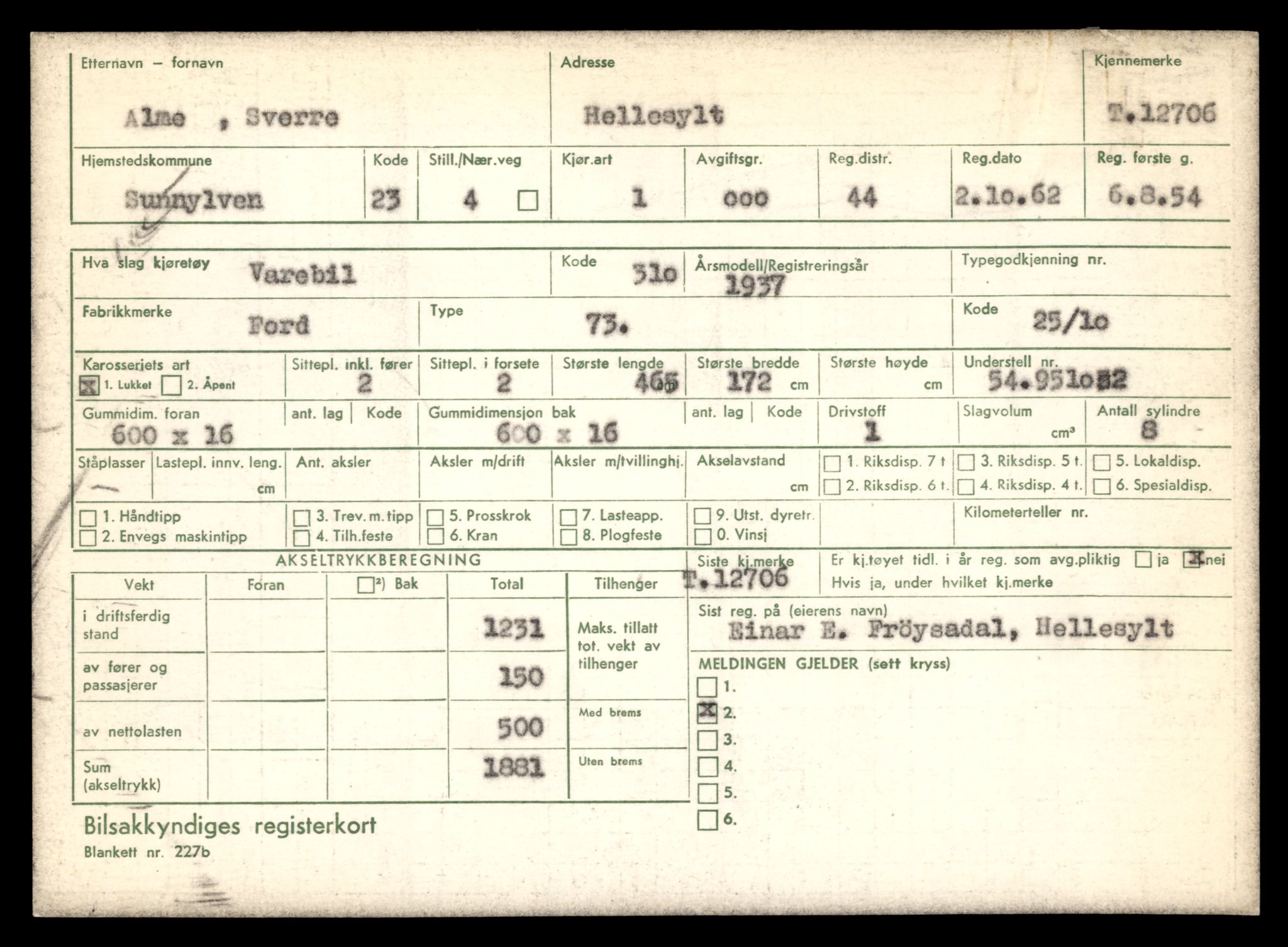 Møre og Romsdal vegkontor - Ålesund trafikkstasjon, AV/SAT-A-4099/F/Fe/L0035: Registreringskort for kjøretøy T 12653 - T 12829, 1927-1998, p. 1002