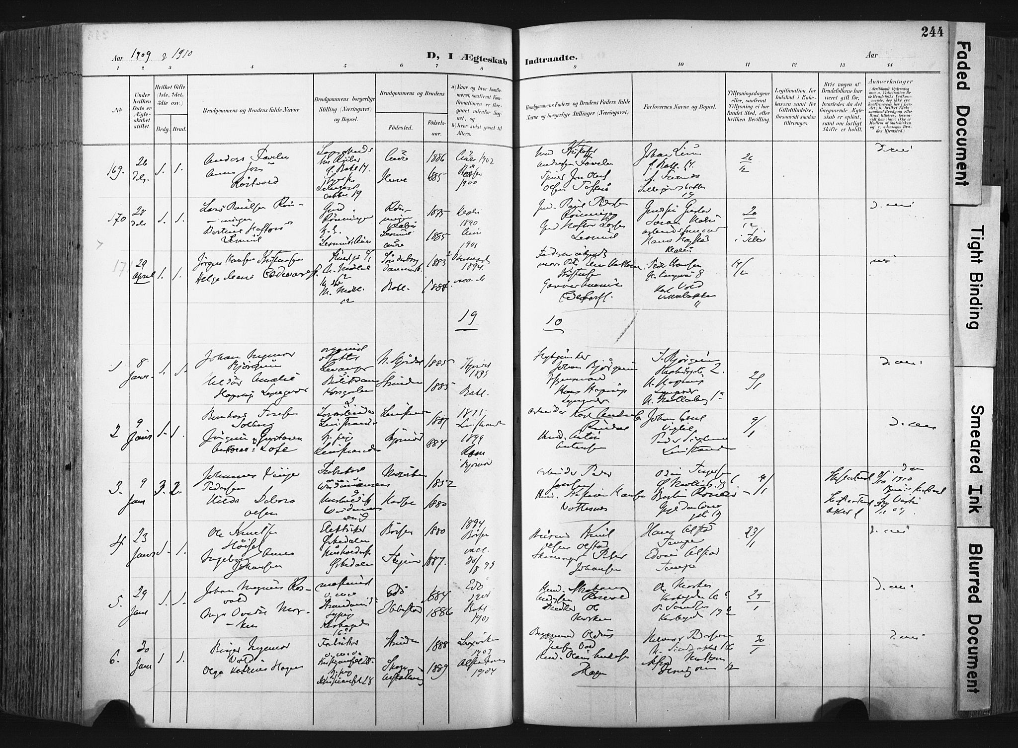 Ministerialprotokoller, klokkerbøker og fødselsregistre - Sør-Trøndelag, SAT/A-1456/604/L0201: Parish register (official) no. 604A21, 1901-1911, p. 244
