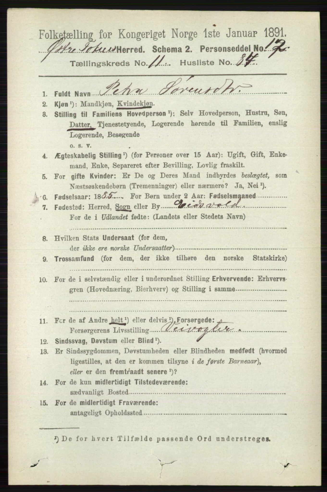 RA, 1891 census for 0528 Østre Toten, 1891, p. 7478
