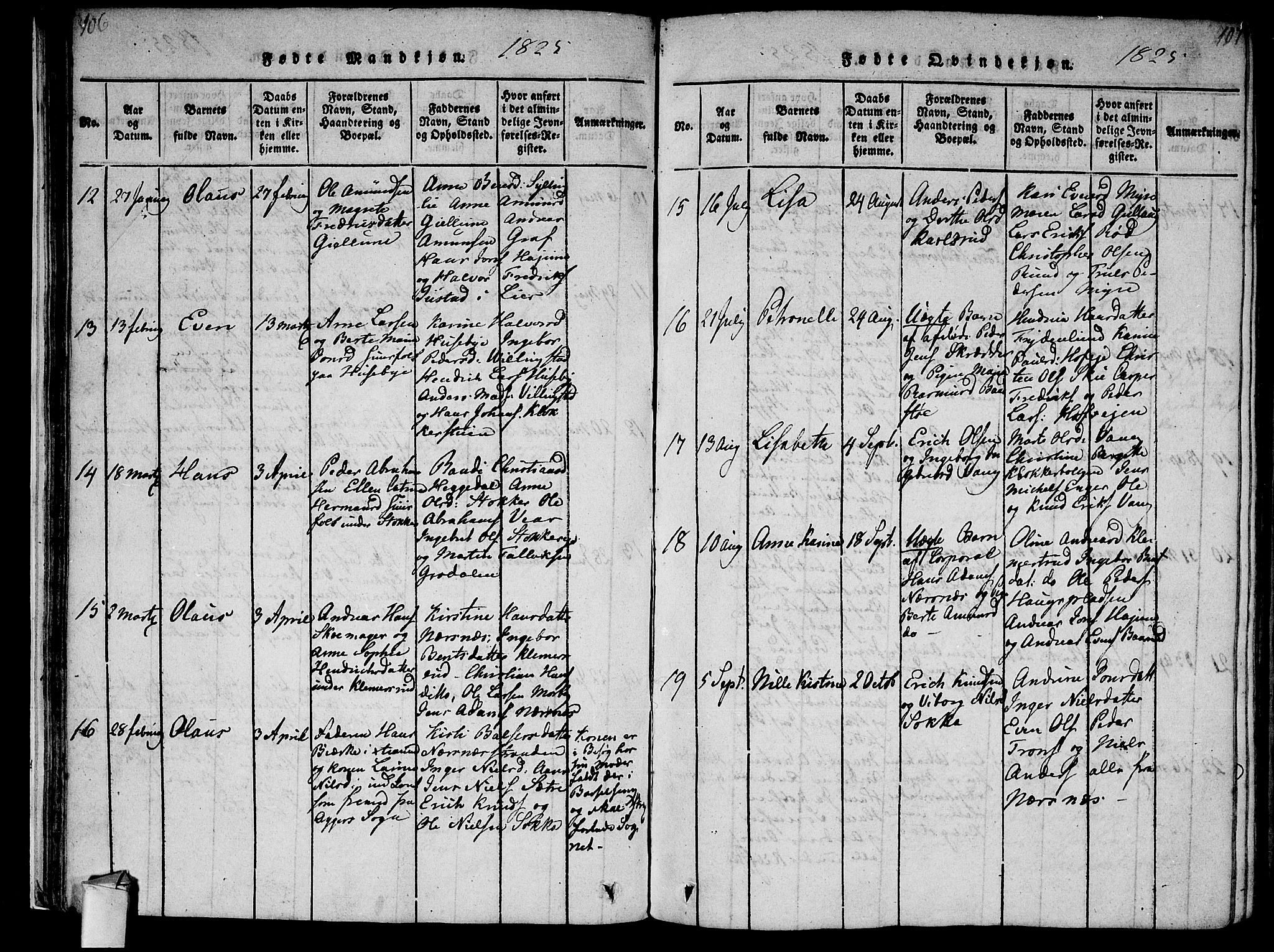 Røyken kirkebøker, AV/SAKO-A-241/F/Fa/L0004: Parish register (official) no. 4, 1814-1832, p. 106-107