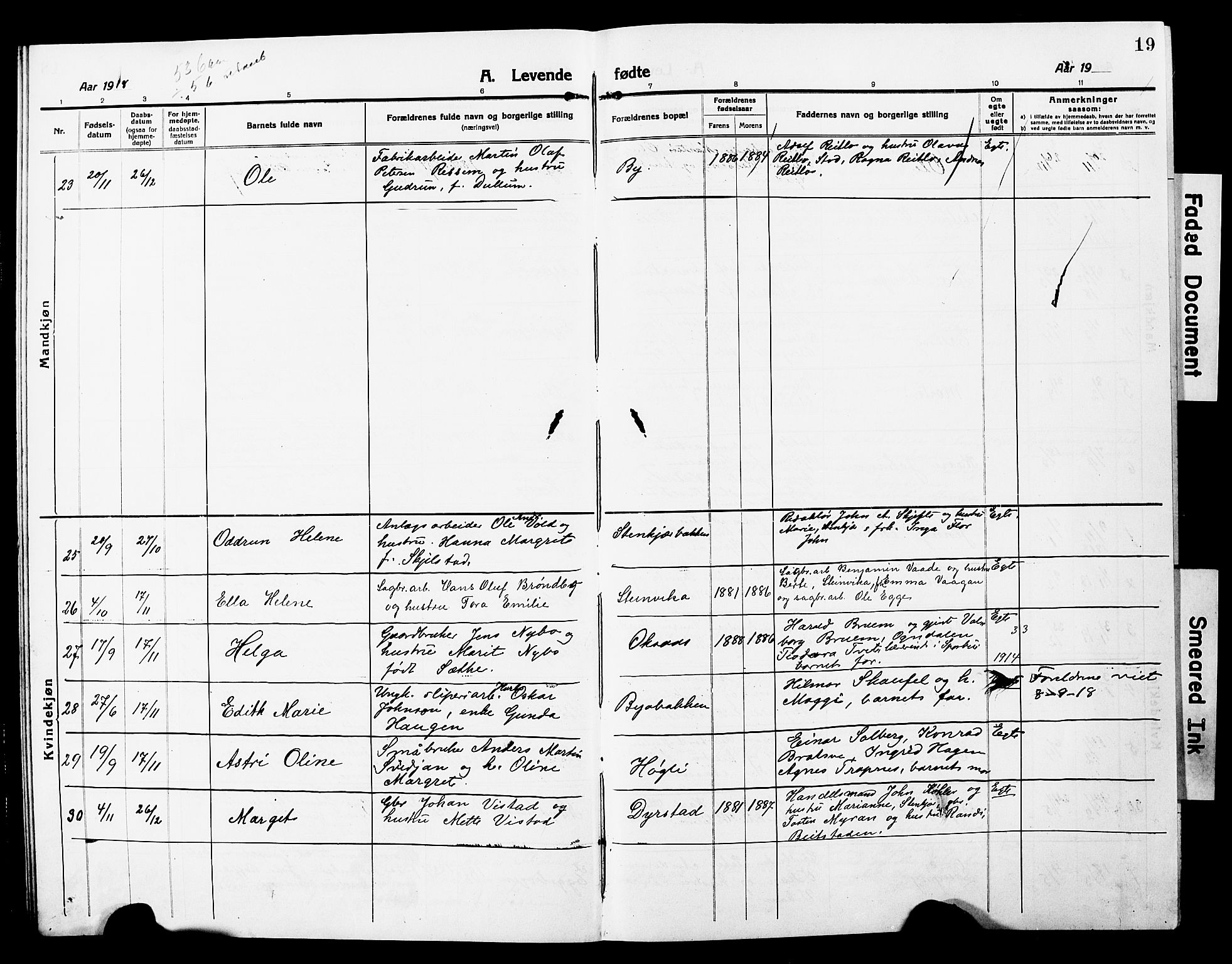 Ministerialprotokoller, klokkerbøker og fødselsregistre - Nord-Trøndelag, SAT/A-1458/740/L0382: Parish register (copy) no. 740C03, 1915-1927, p. 19