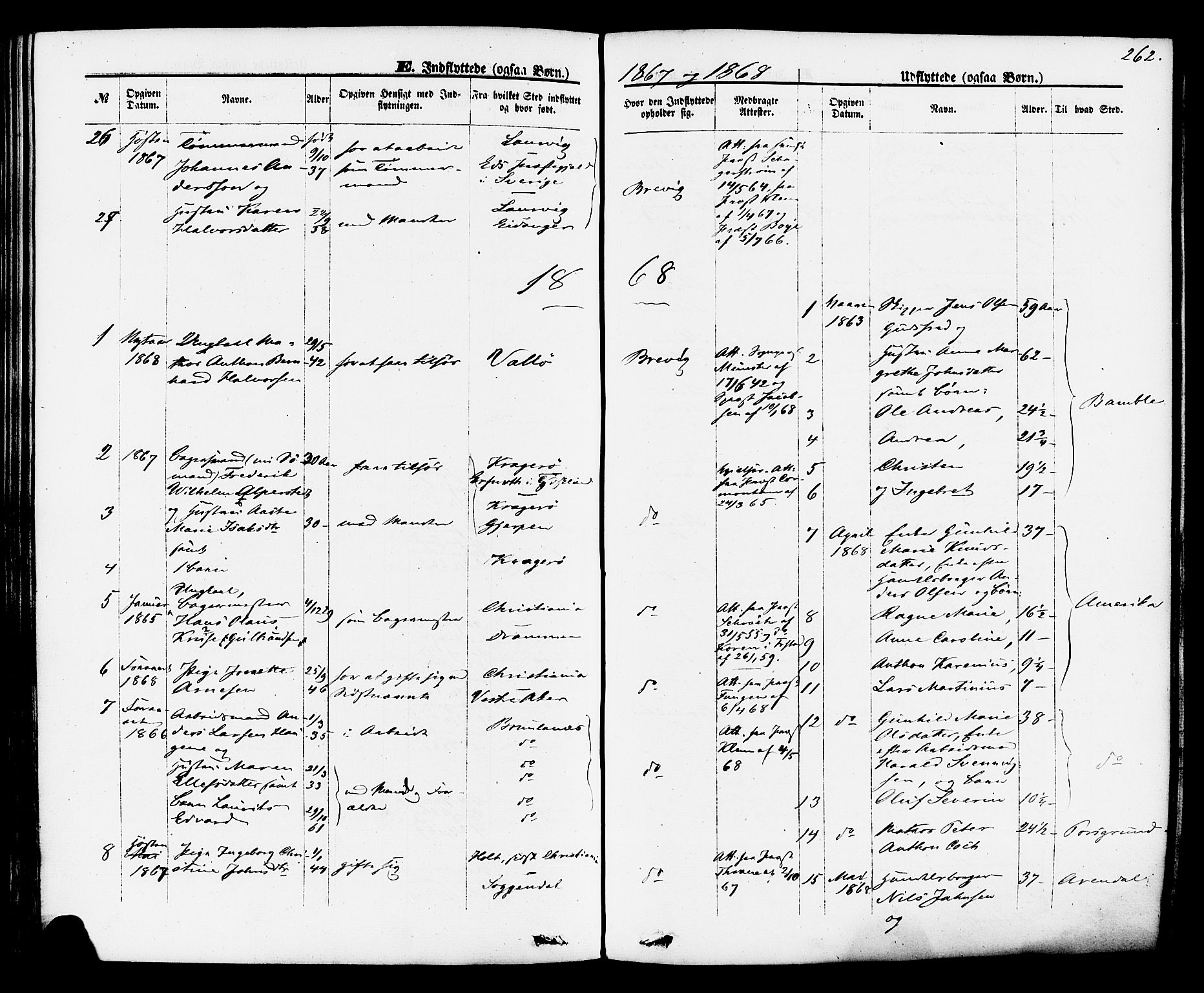 Brevik kirkebøker, SAKO/A-255/F/Fa/L0006: Parish register (official) no. 6, 1866-1881, p. 262